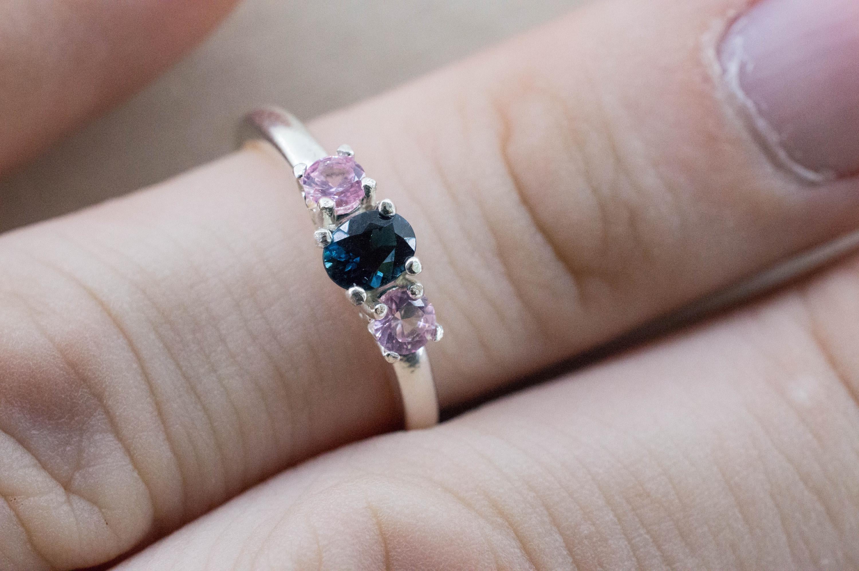 Indicolite Tourmaline and Pink Spinel Ring, Natural Untreated Brazil Blue Tourmaline and Mozambique Spinel - Mark Oliver Gems
