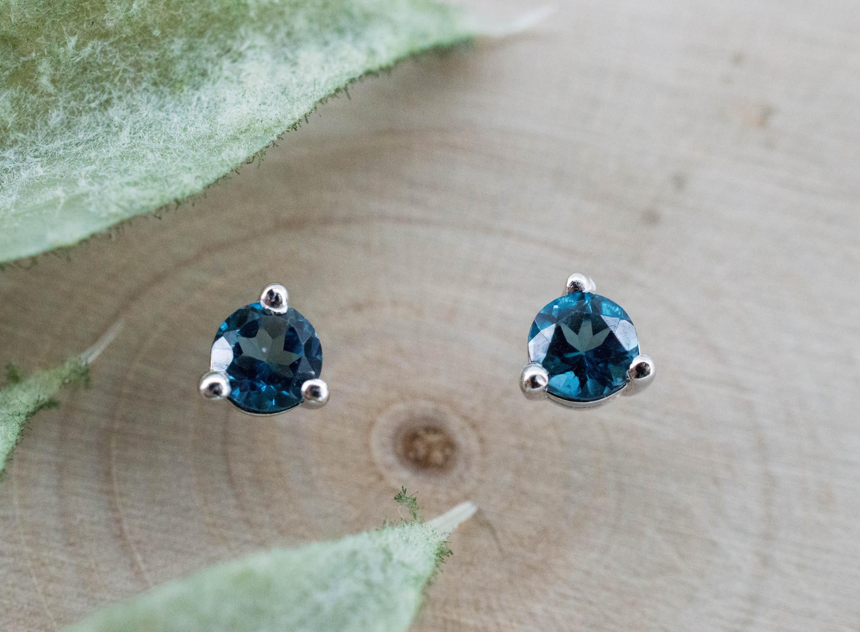 London Blue Topaz Earrings; Genuine Brazilian Topaz; 0.390cts - Mark Oliver Gems