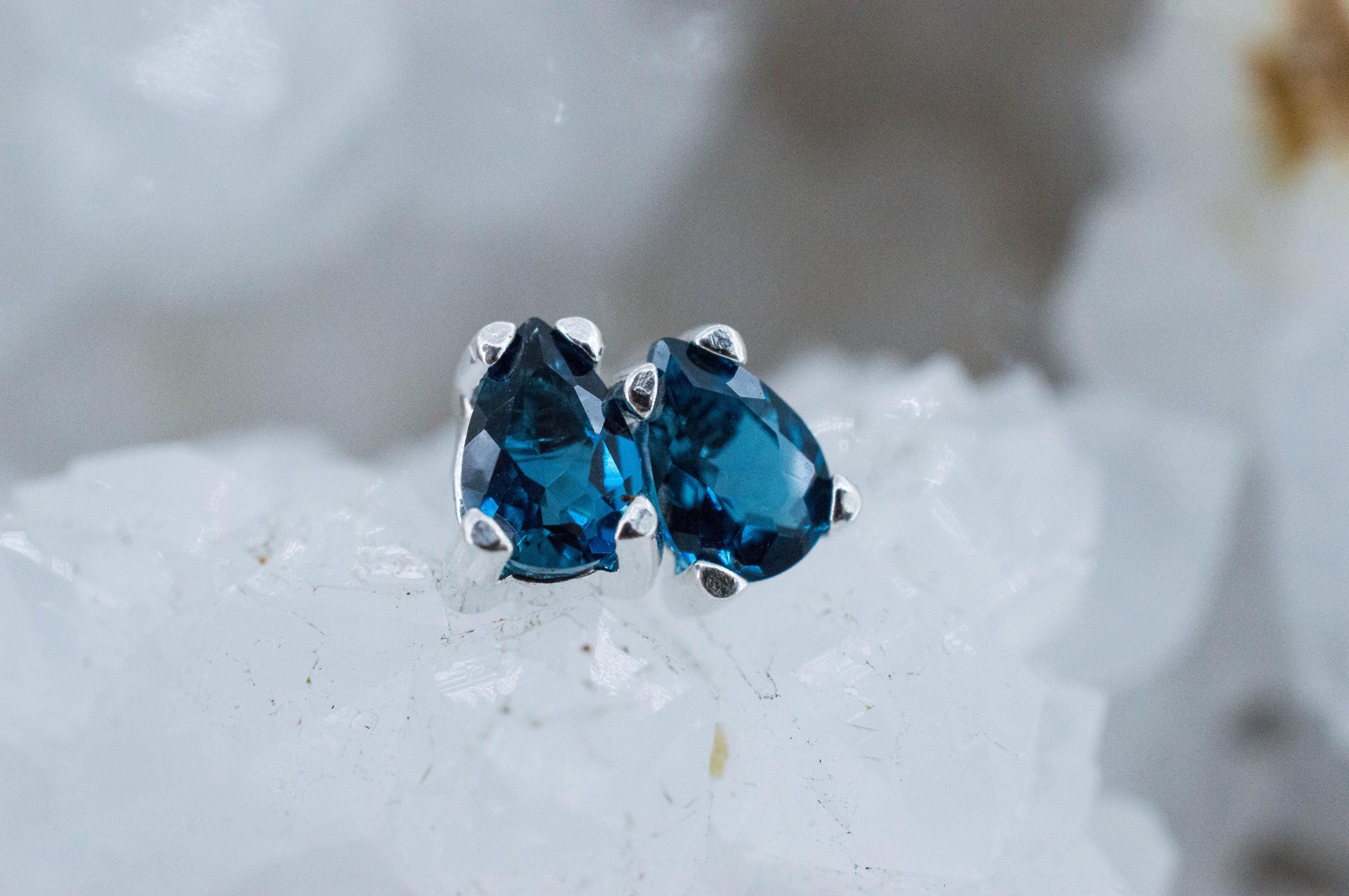 London Blue Topaz Earrings; Genuine Brazilian Topaz; 0.925cts - Mark Oliver Gems