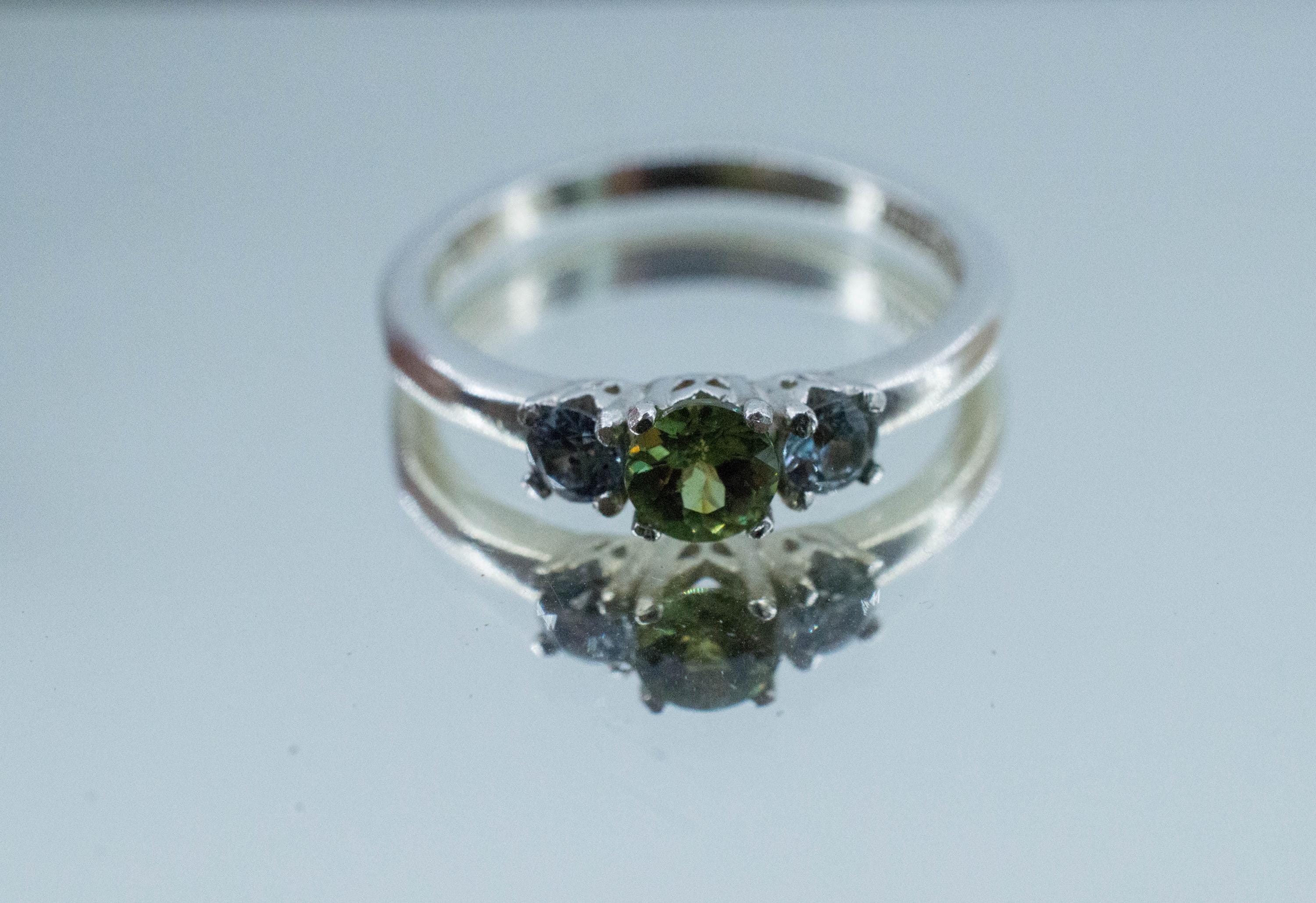 Demantoid Garnet and Sapphire Ring, Natural Untreated Namibia Demantoid and Montana Sapphire - Mark Oliver Gems