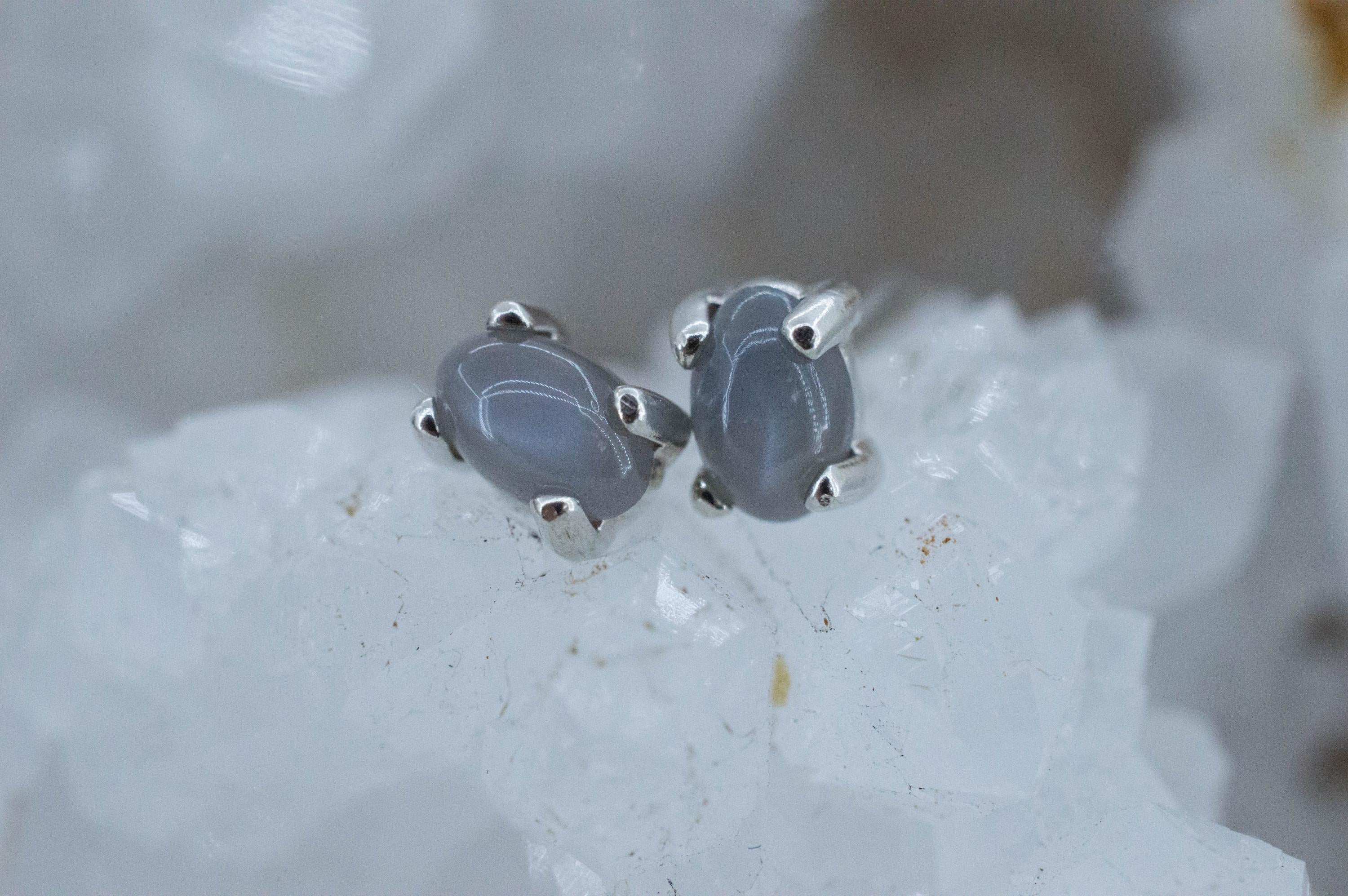 Gray Moonstone Earrings; Natural Untreated India Moonstone; 0.965cts - Mark Oliver Gems