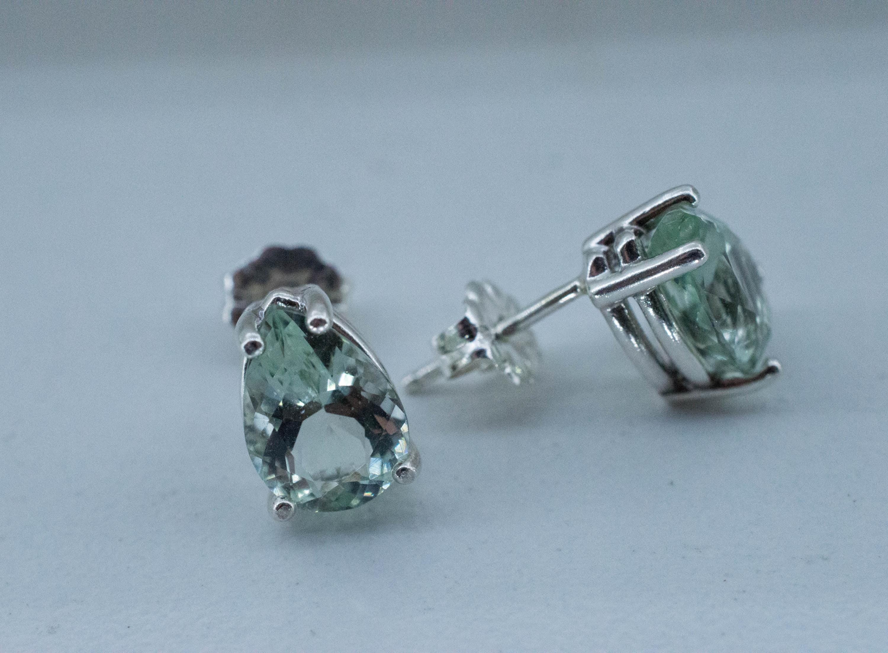 Prasiolite Earrings; Natural Brazilian Green Amethyst; 3.495cts - Mark Oliver Gems