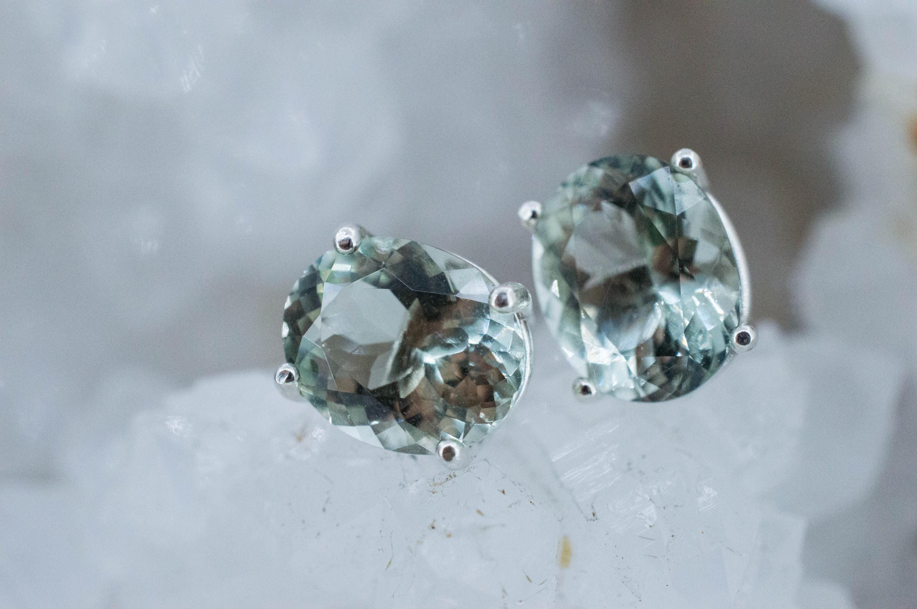 Prasiolite Earrings; Natural Brazilian Green Amethyst; 4.645cts - Mark Oliver Gems