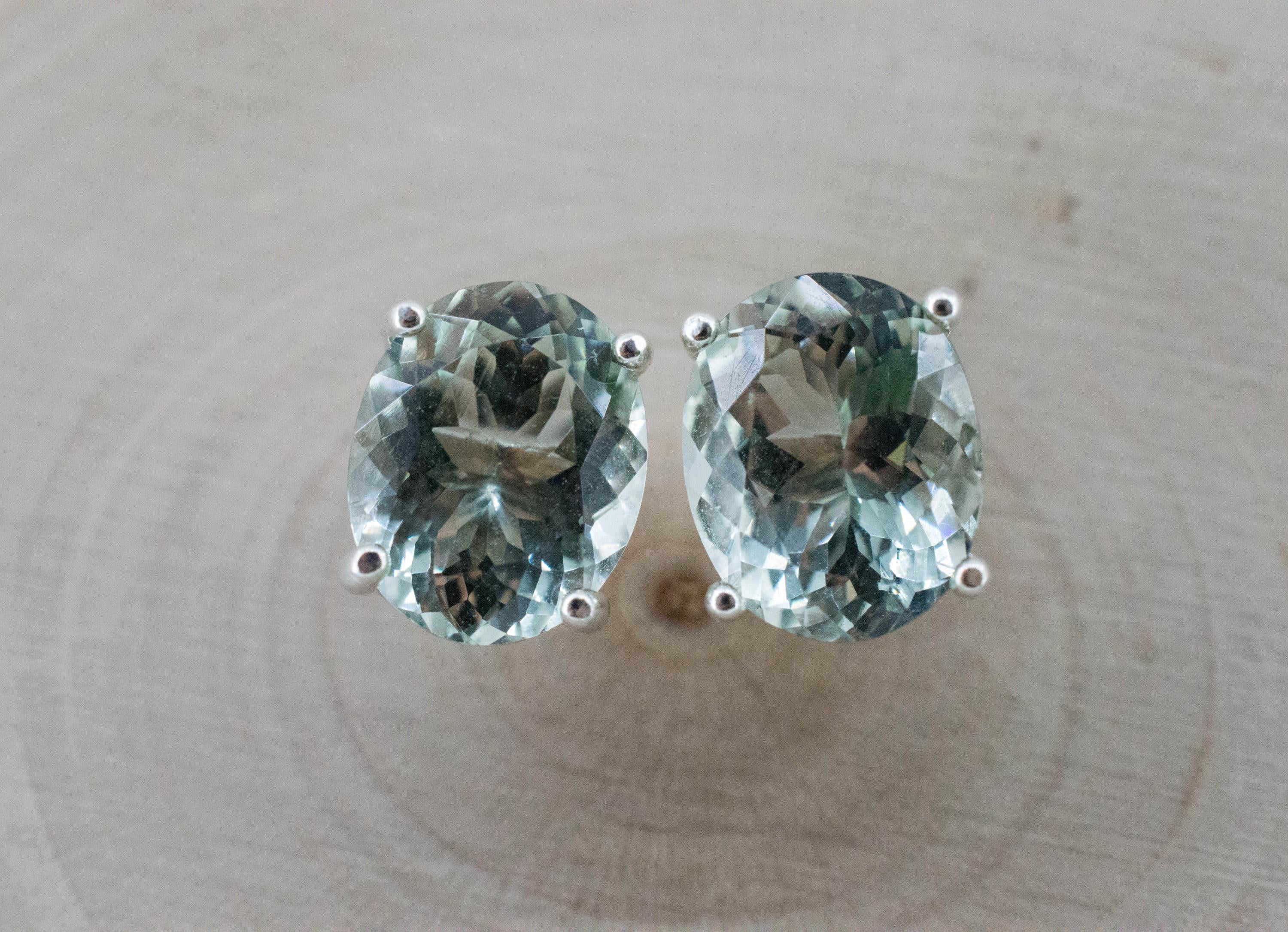 Prasiolite Earrings; Natural Brazilian Green Amethyst; 4.645cts - Mark Oliver Gems