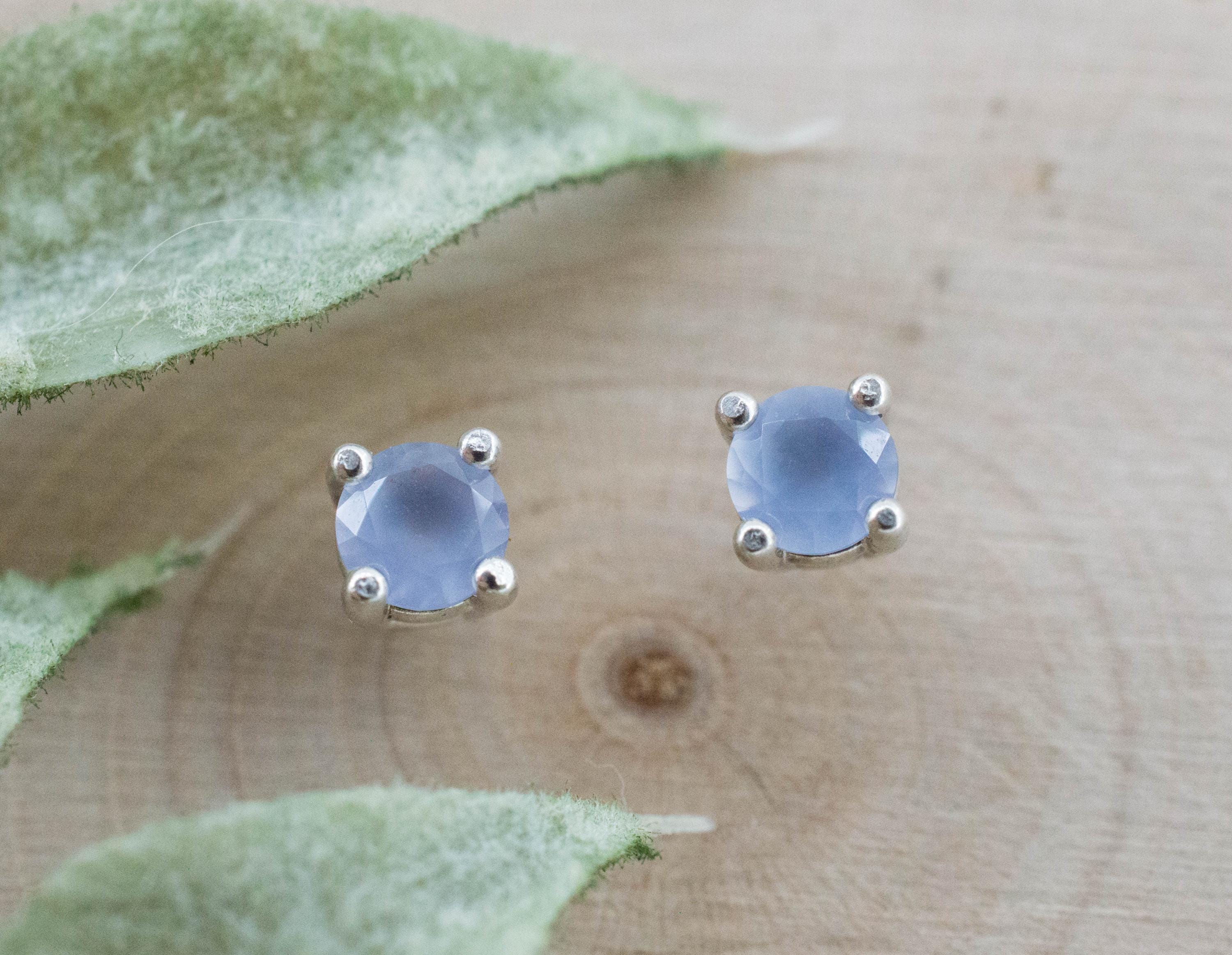 Blue Agate Earrings; Natural Untreated Namibia Agate; 0.405cts - Mark Oliver Gems