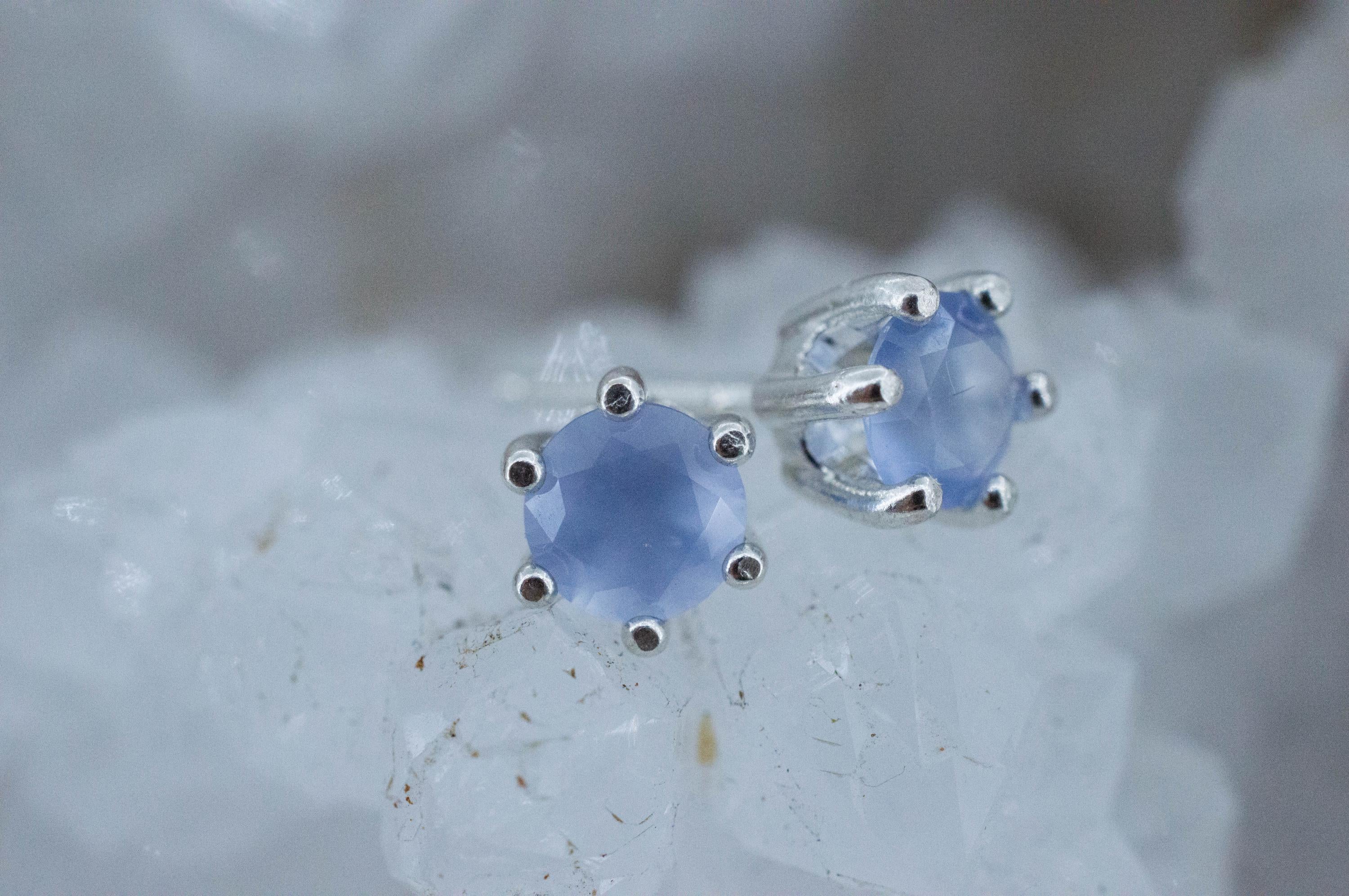 Blue Agate Earrings; Natural Untreated Namibia Agate; 0.820cts - Mark Oliver Gems