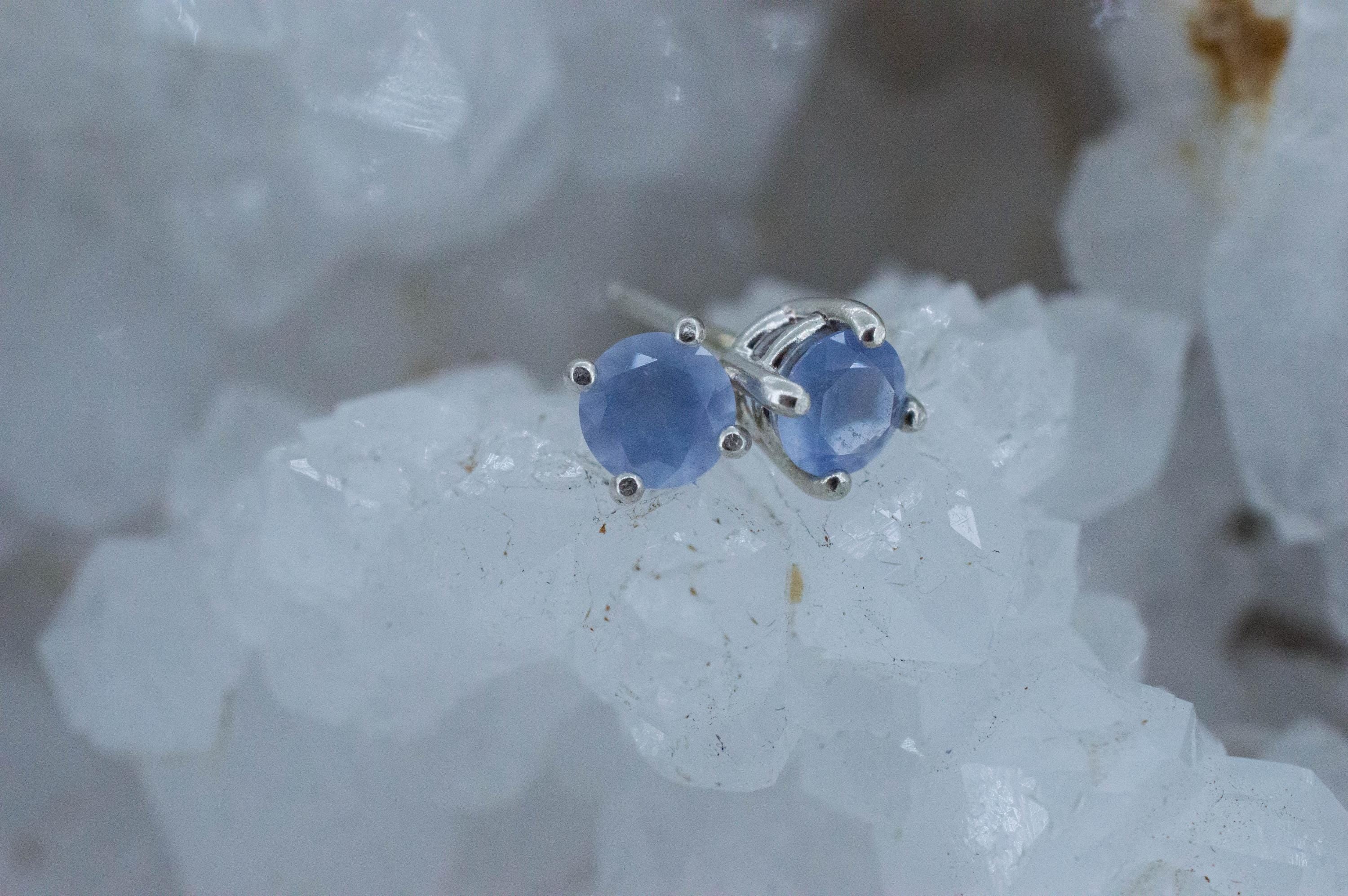 Blue Agate Earrings; Natural Untreated Namibia Agate; 0.835cts - Mark Oliver Gems