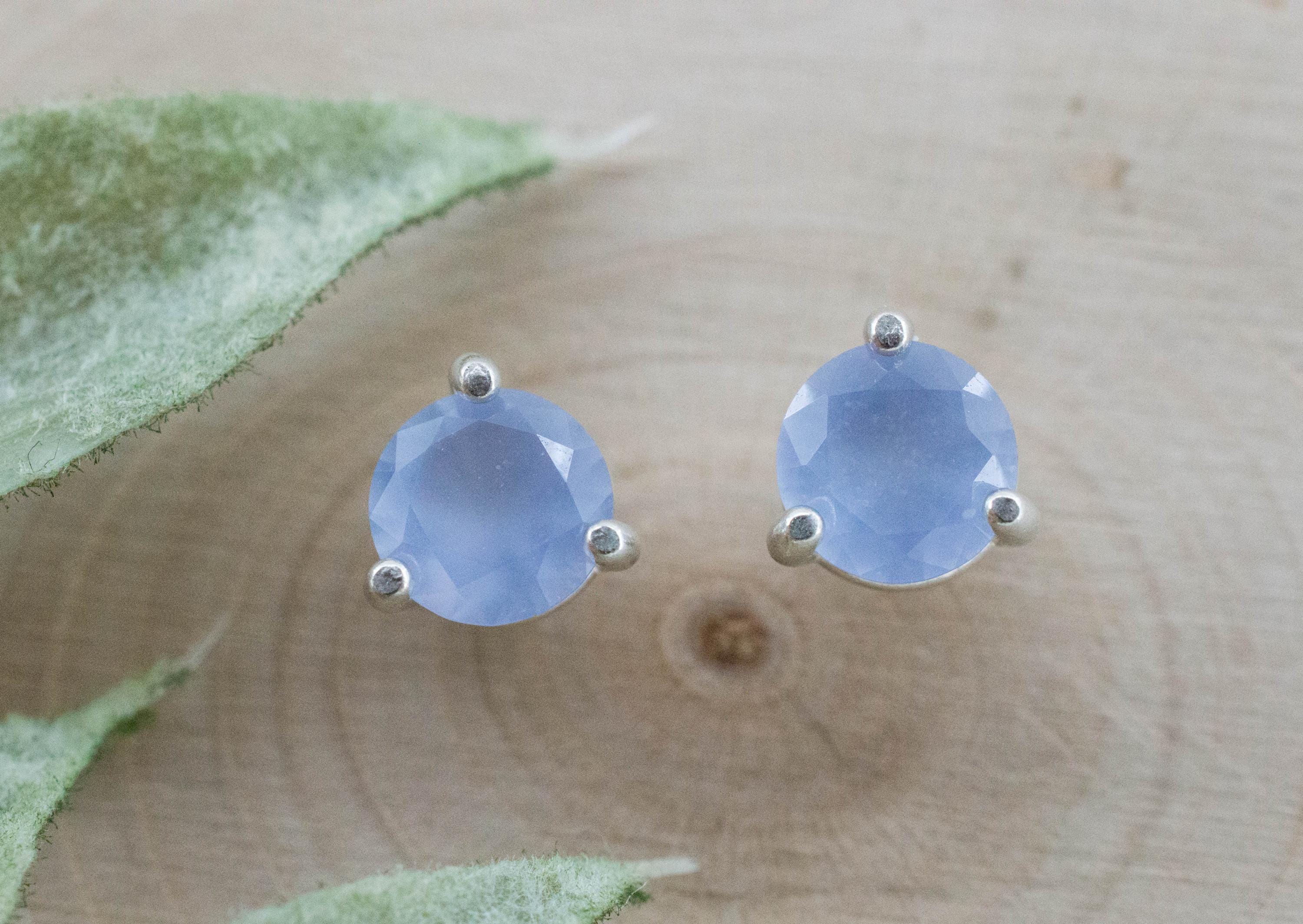 Blue Agate Earrings; Natural Untreated Namibia Agate; 1.290cts - Mark Oliver Gems