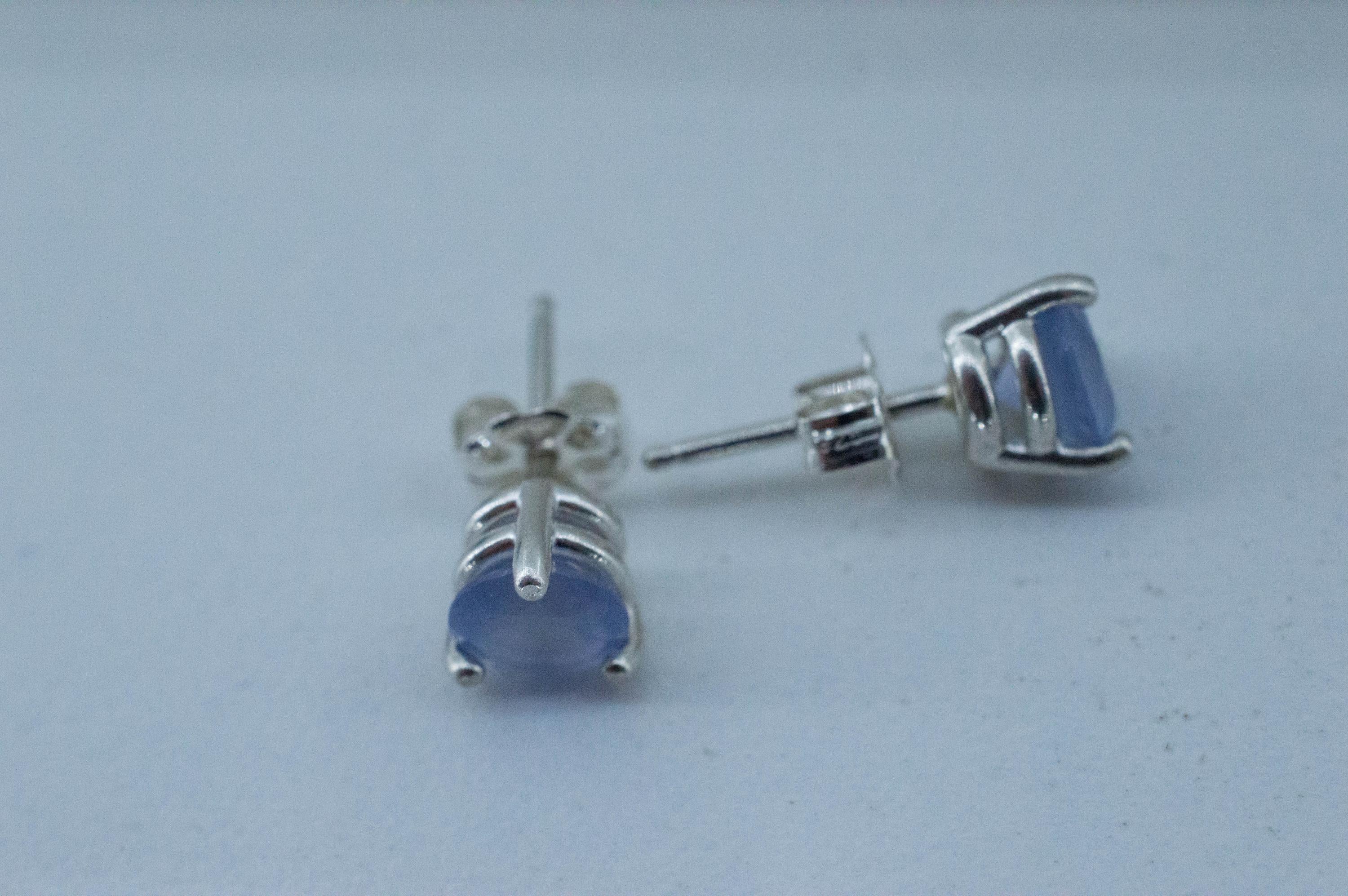 Blue Agate Earrings; Natural Untreated Namibia Agate; 1.290cts - Mark Oliver Gems