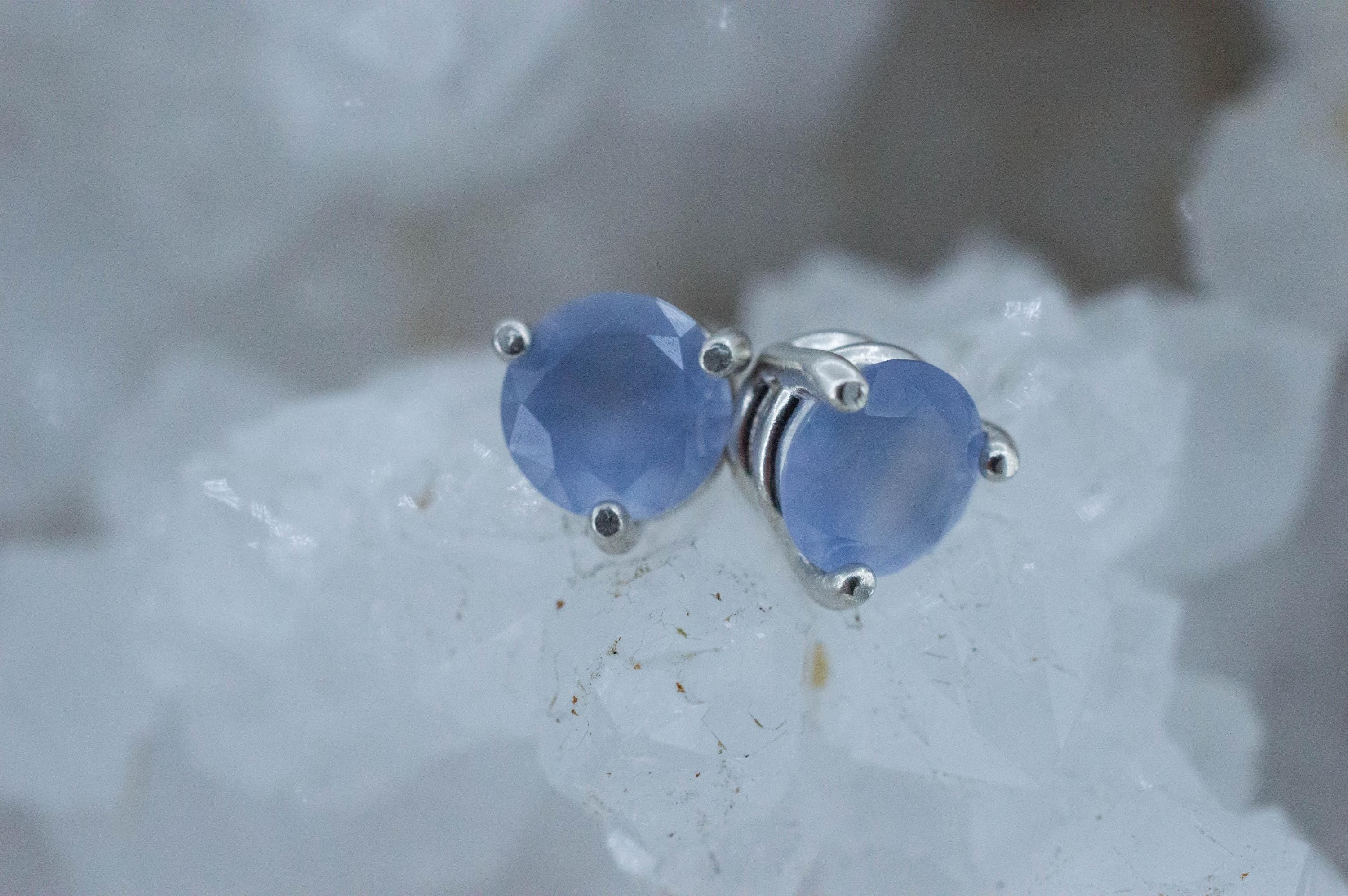 Blue Agate Earrings; Natural Untreated Namibia Agate; 1.290cts - Mark Oliver Gems