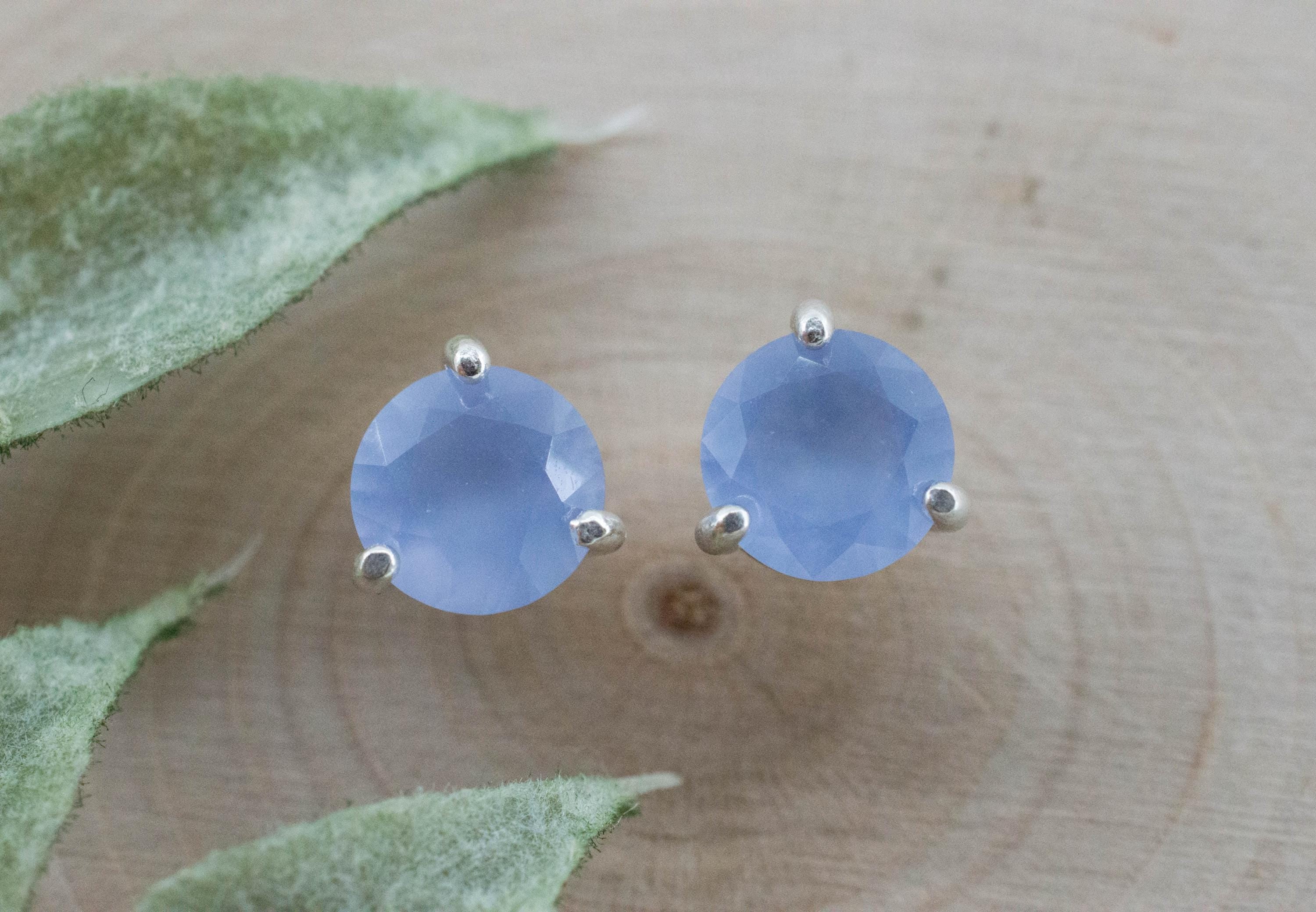 Blue Agate Earrings; Natural Untreated Namibia Agate; 1.990cts - Mark Oliver Gems