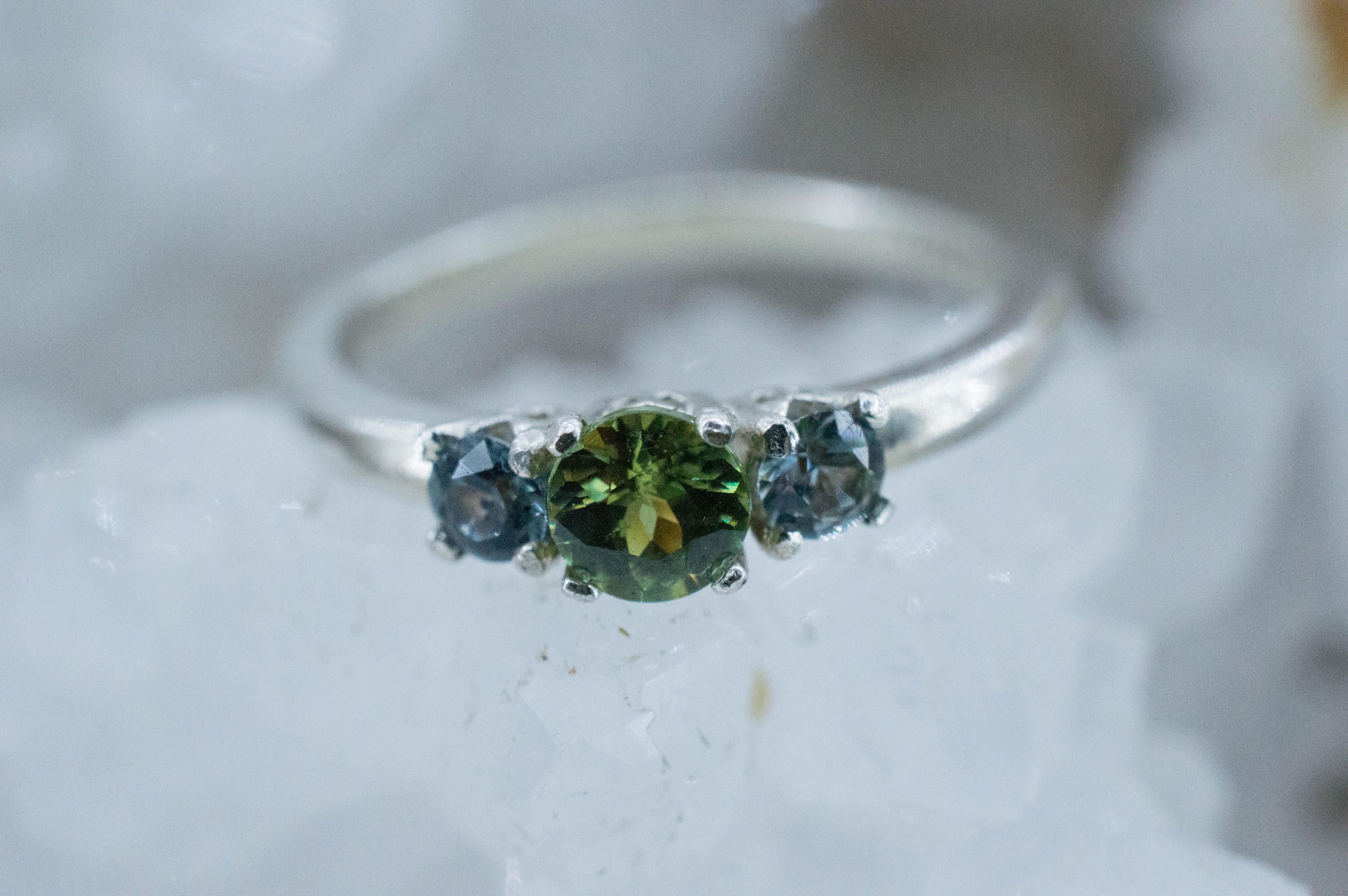 Demantoid Garnet and Sapphire Ring, Natural Untreated Namibia Demantoid and Montana Sapphire - Mark Oliver Gems