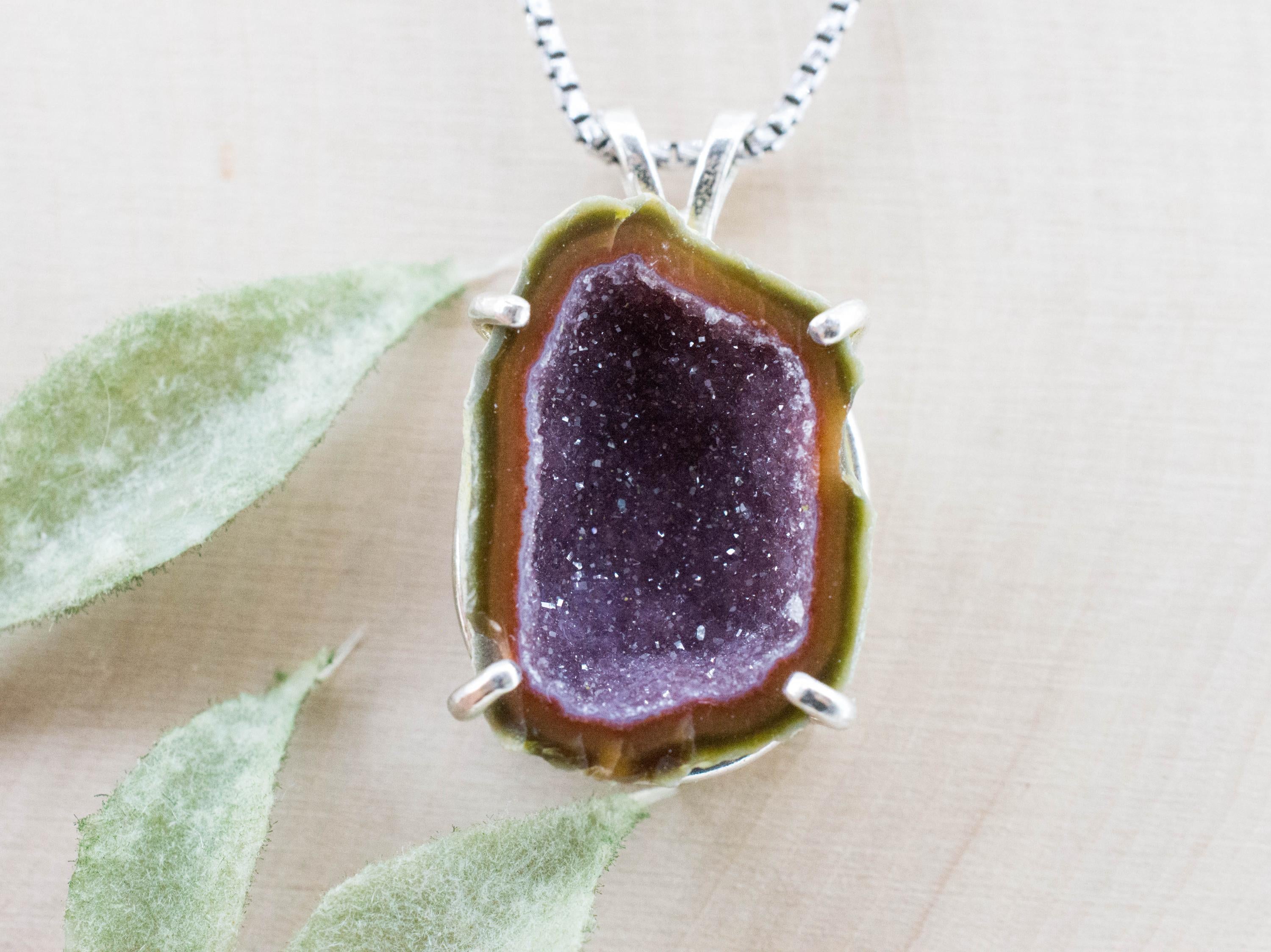 Mini Agate Geode Pendant, Natural Untreated Mexico Tabasco Geode; 14.2