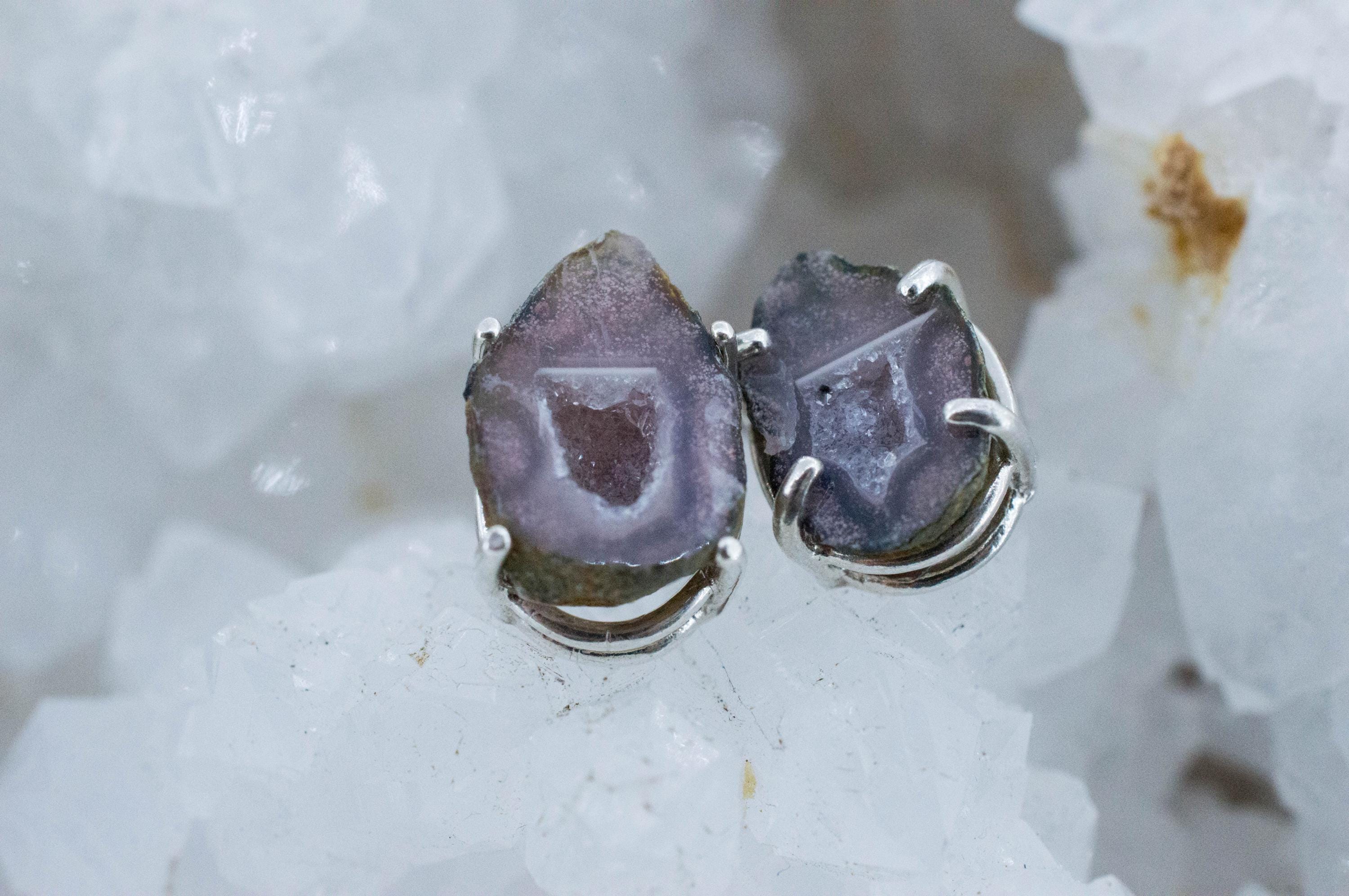 Agate Geode Earrings, Natural Untreated Mexico Tabasco Mini Geodes; 6.105cts - Mark Oliver Gems