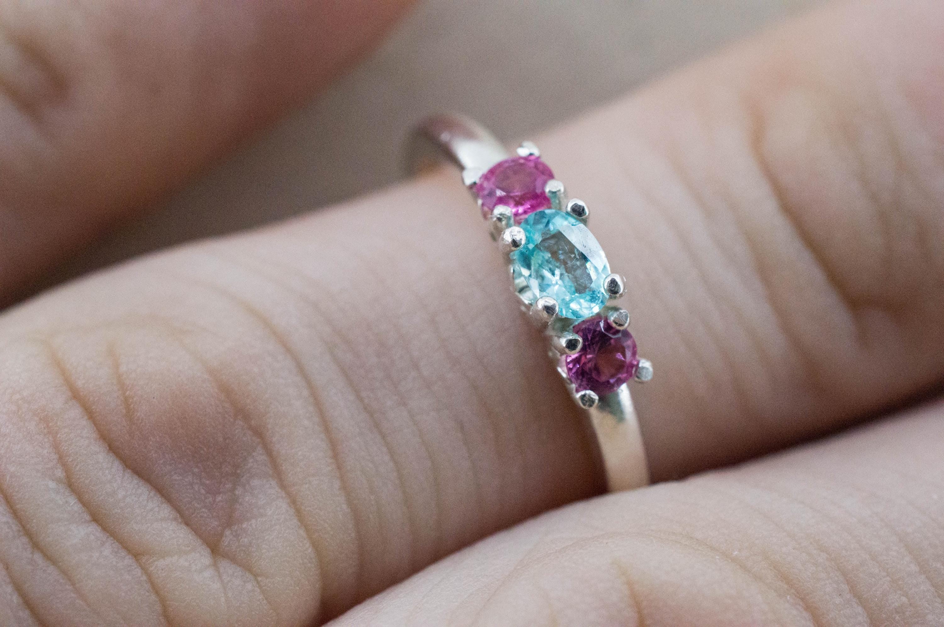 Paraiba Tourmaline and Spinel Ring; Natural Brazilian Tourmaline and Tanzania Spinel - Mark Oliver Gems