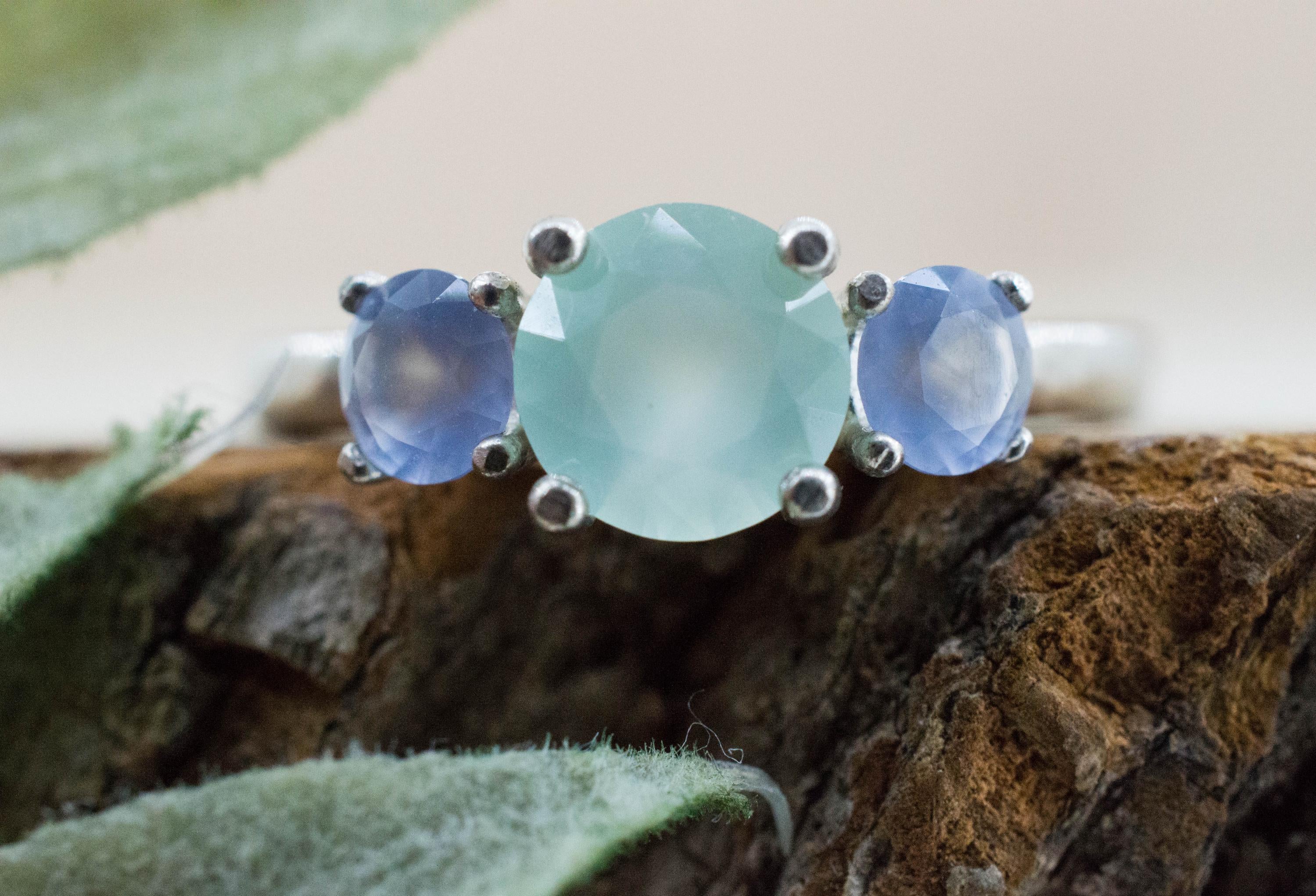 Chrysoprase and Blue Agate Ring, Natural Untreated Australian Chrysoprase and Namibia Agate - Mark Oliver Gems