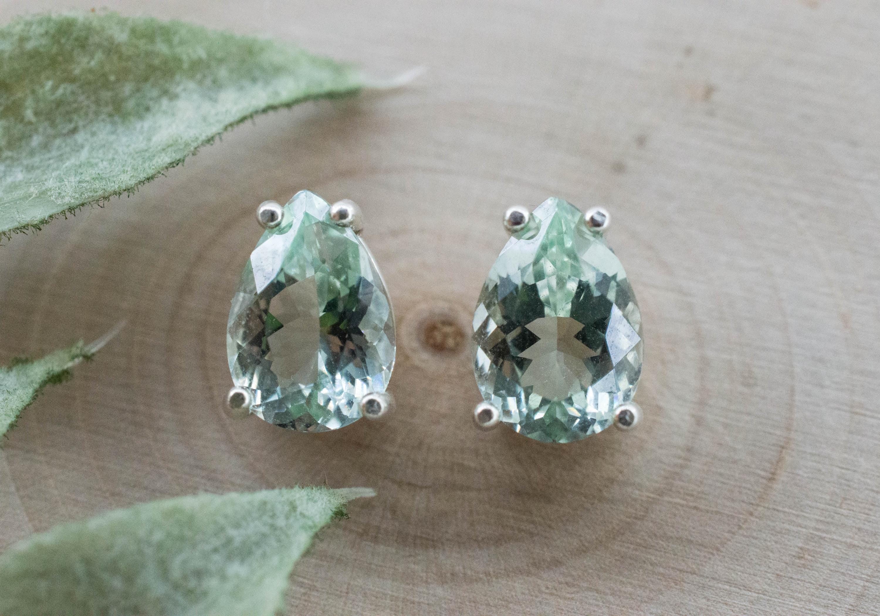 Prasiolite Earrings; Natural Brazilian Green Amethyst; 3.495cts - Mark Oliver Gems