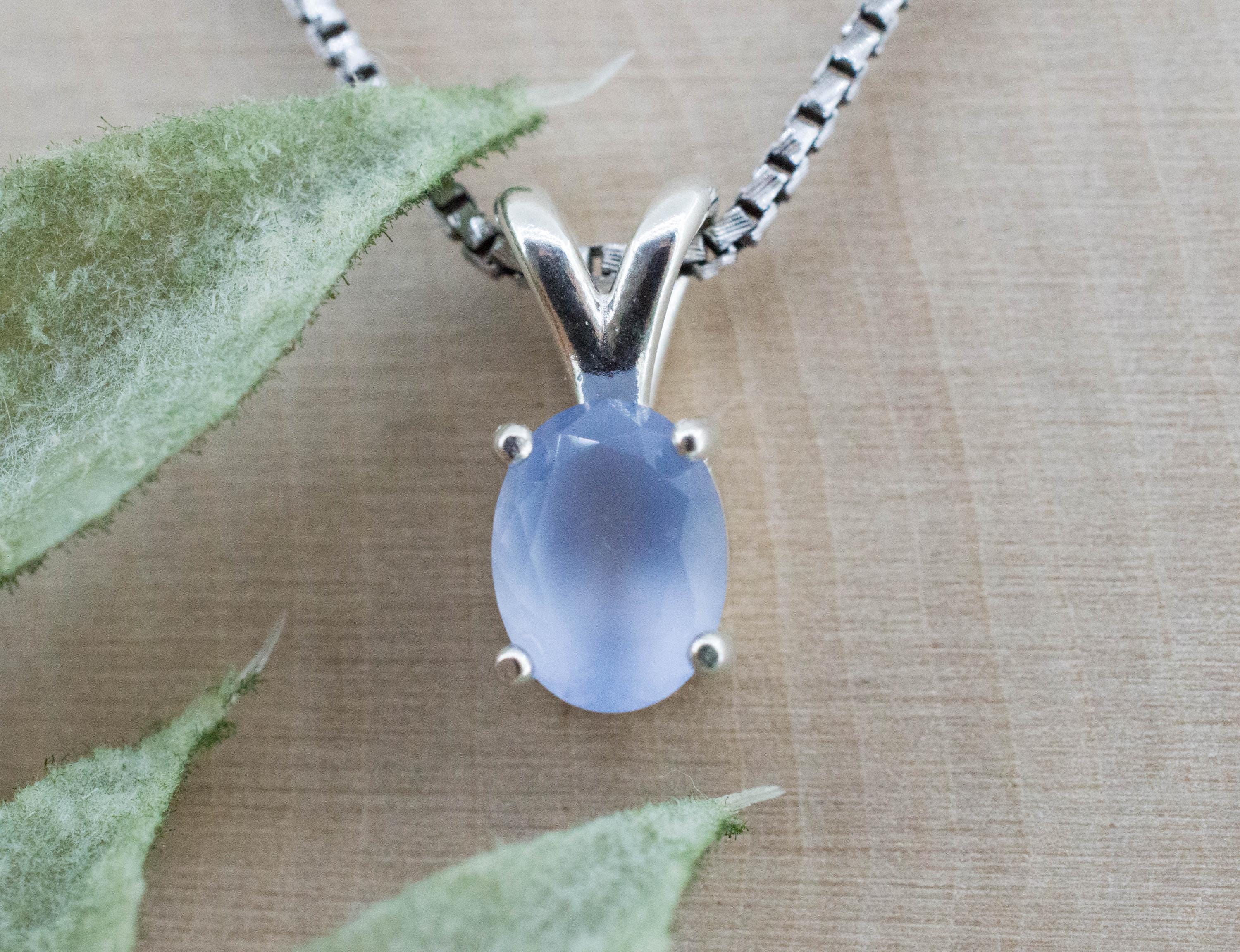 Blue Agate Pendant; Natural Untreated Namibia Agate; 1.135cts - Mark Oliver Gems