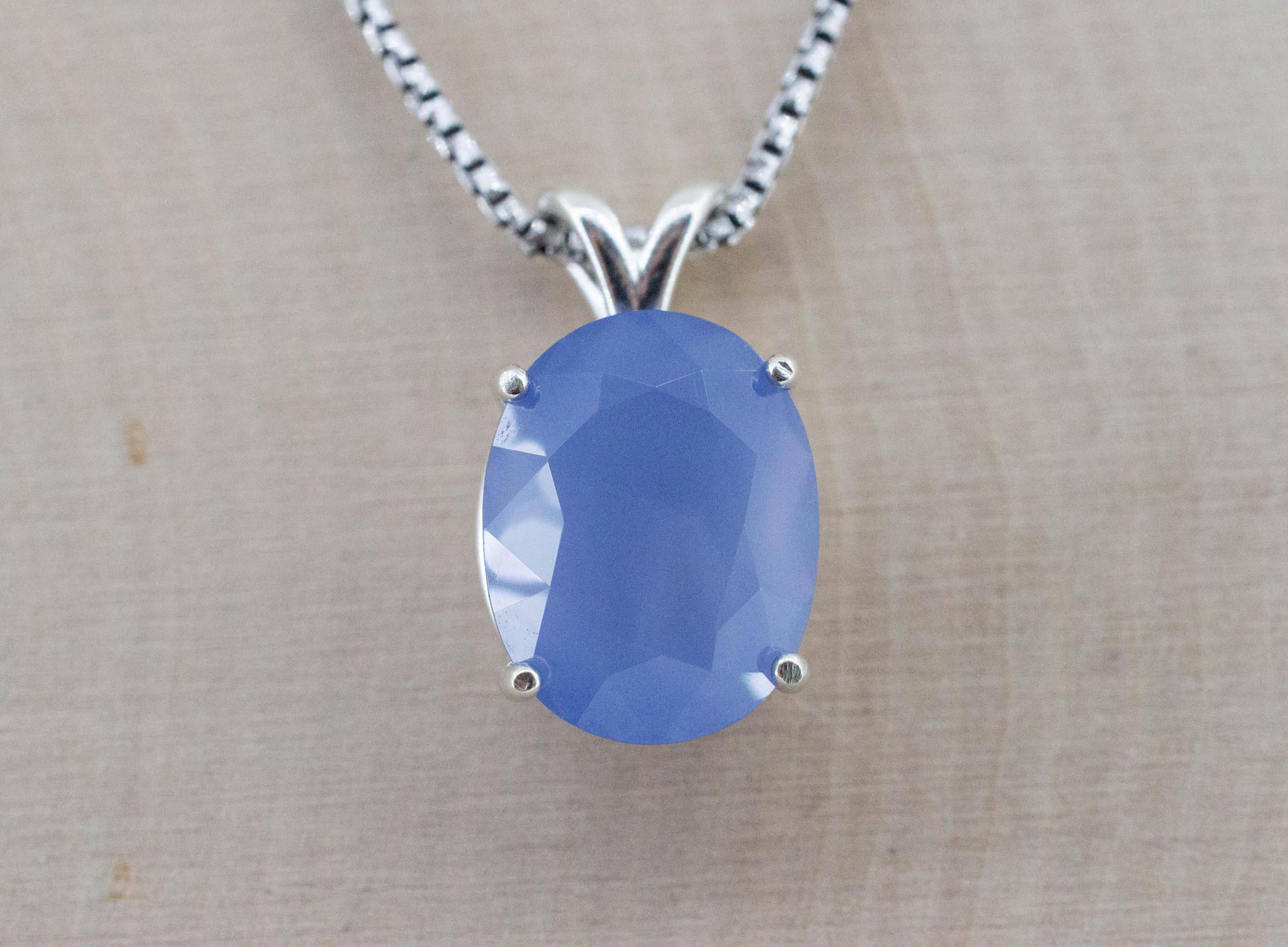 Blue Agate Pendant; Natural Untreated Namibia Agate; 7.340cts - Mark Oliver Gems