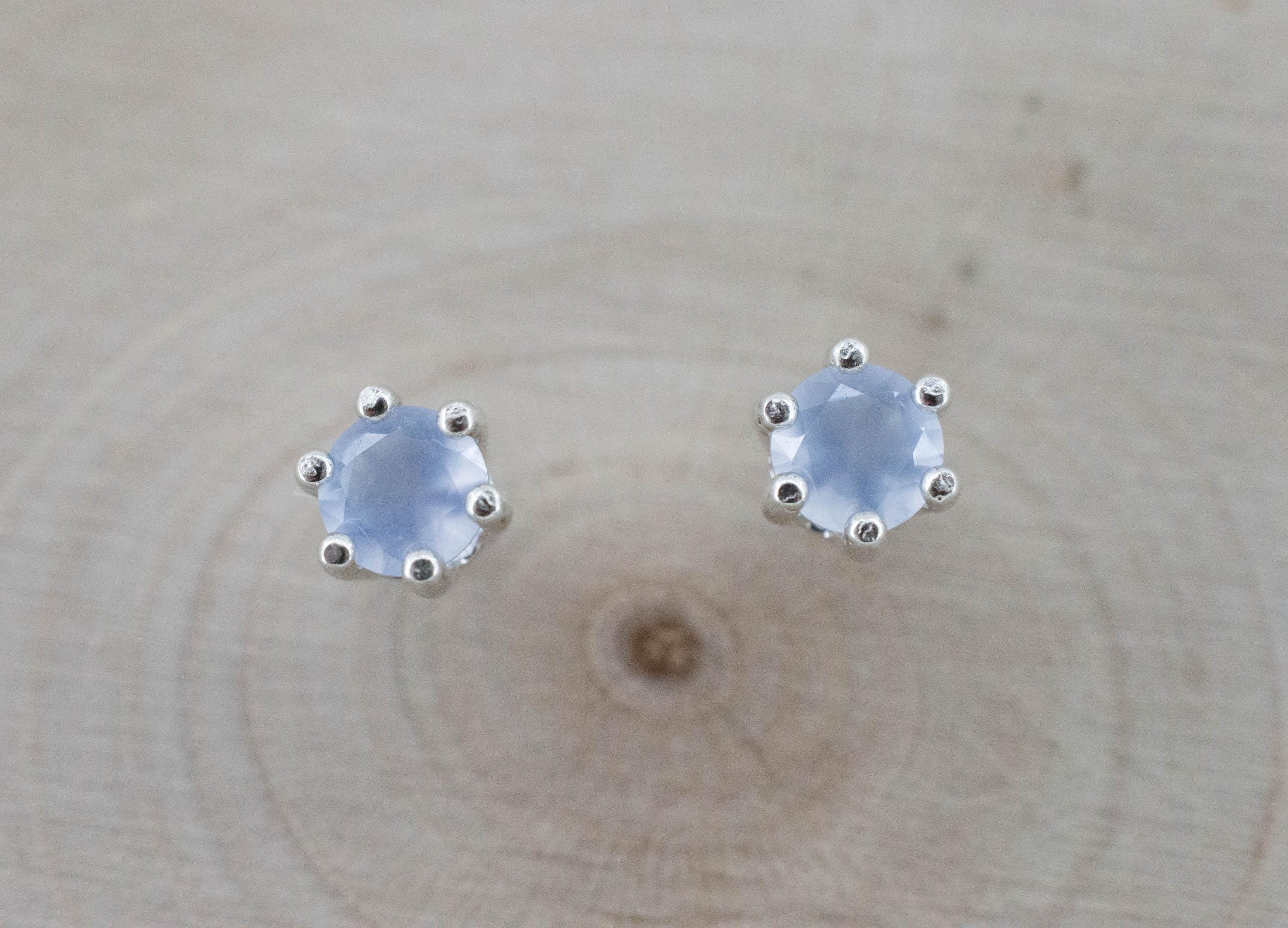 Blue Agate Earrings; Natural Untreated Namibia Agate; 0.395cts - Mark Oliver Gems