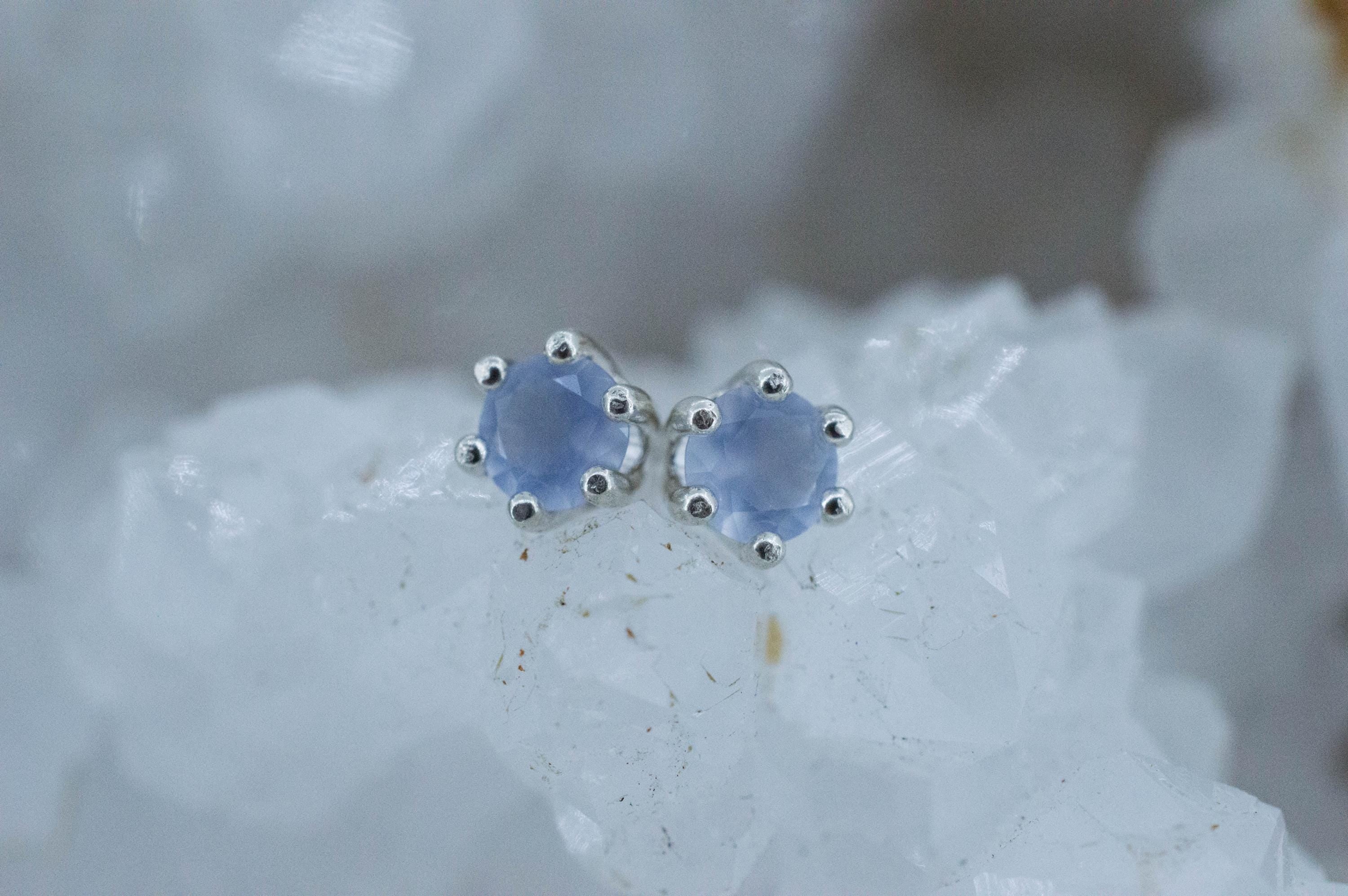 Blue Agate Earrings; Natural Untreated Namibia Agate; 0.395cts - Mark Oliver Gems
