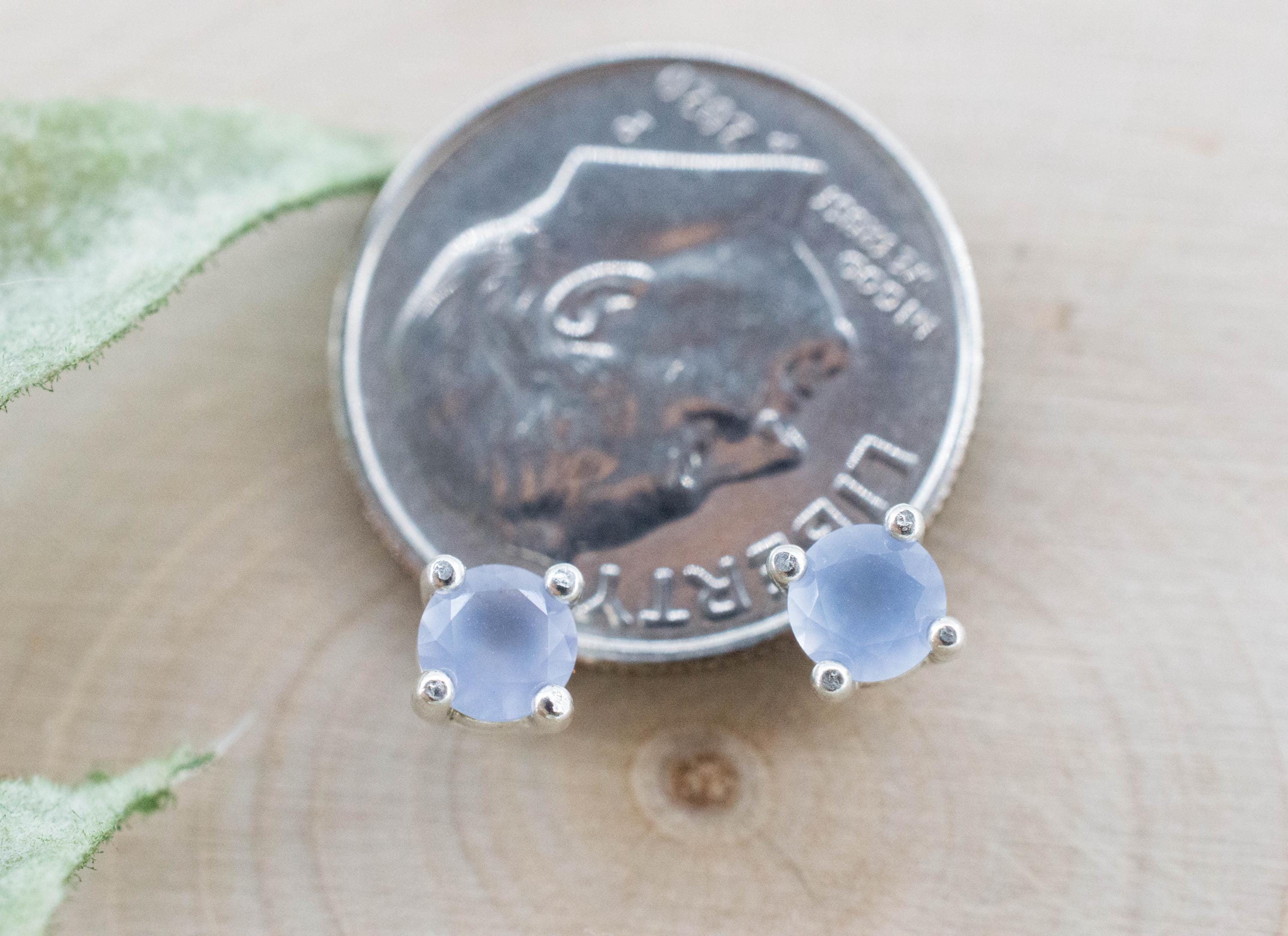 Blue Agate Earrings; Natural Untreated Namibia Agate; 0.405cts - Mark Oliver Gems