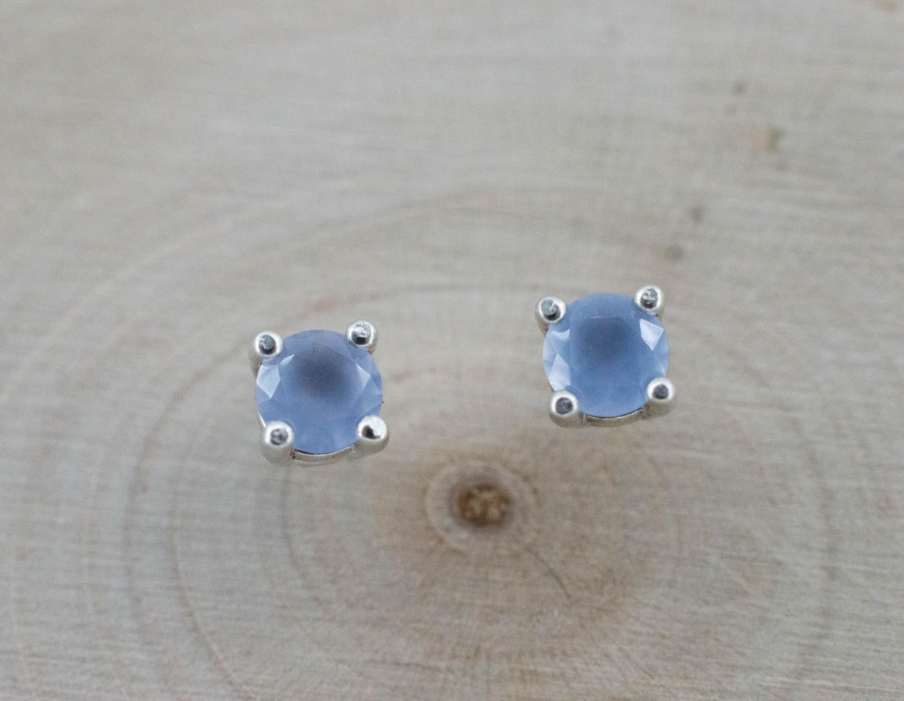 Blue Agate Earrings; Natural Untreated Namibia Agate; 0.405cts - Mark Oliver Gems