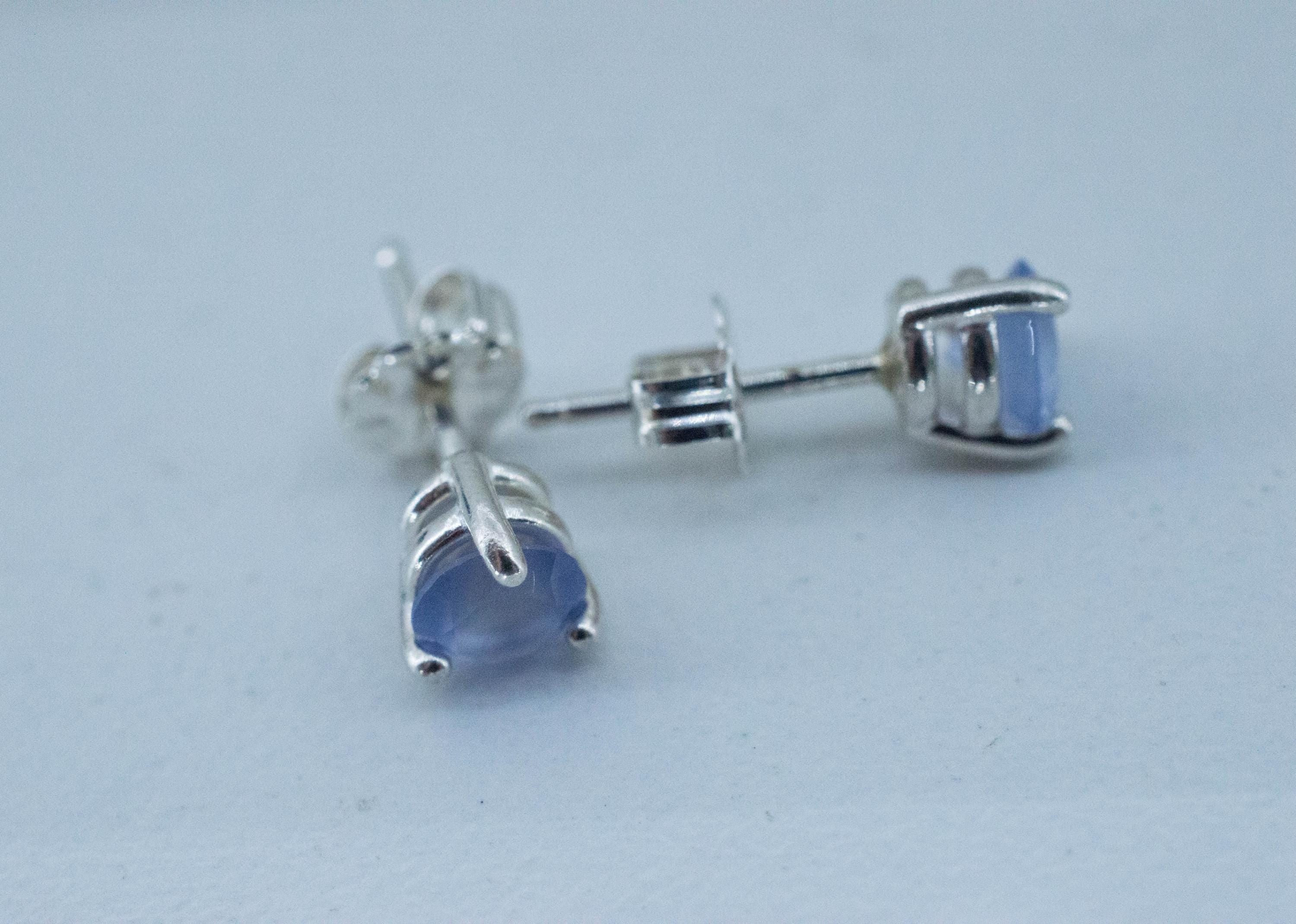 Blue Agate Earrings; Natural Untreated Namibia Agate; 0.760cts - Mark Oliver Gems