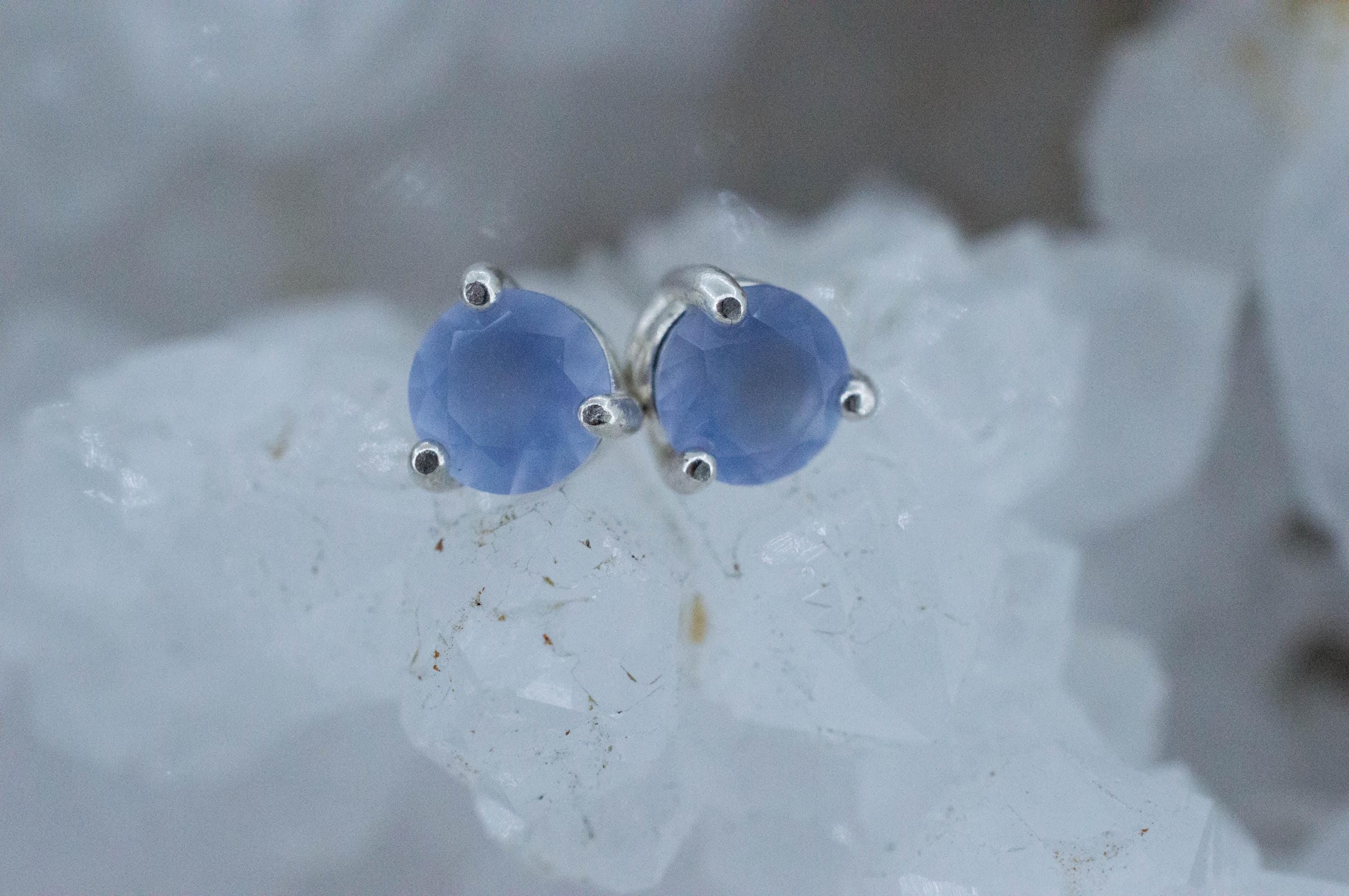 Blue Agate Earrings; Natural Untreated Namibia Agate; 0.760cts - Mark Oliver Gems