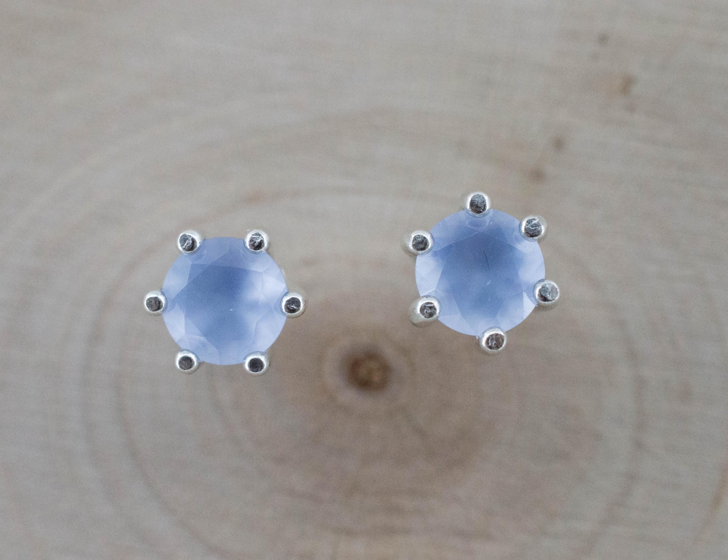 Blue Agate Earrings; Natural Untreated Namibia Agate; 0.820cts - Mark Oliver Gems