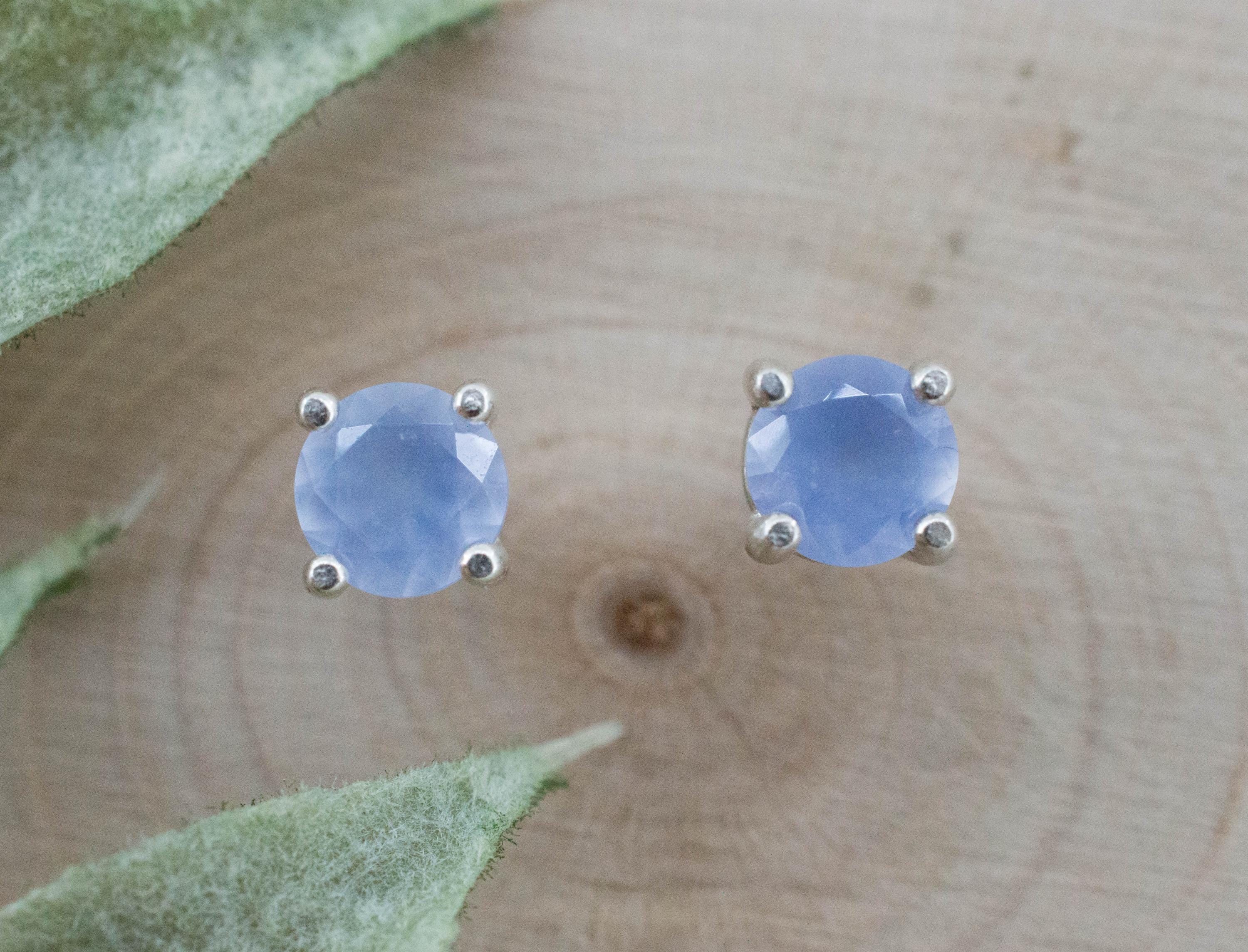 Blue Agate Earrings; Natural Untreated Namibia Agate; 0.835cts - Mark Oliver Gems