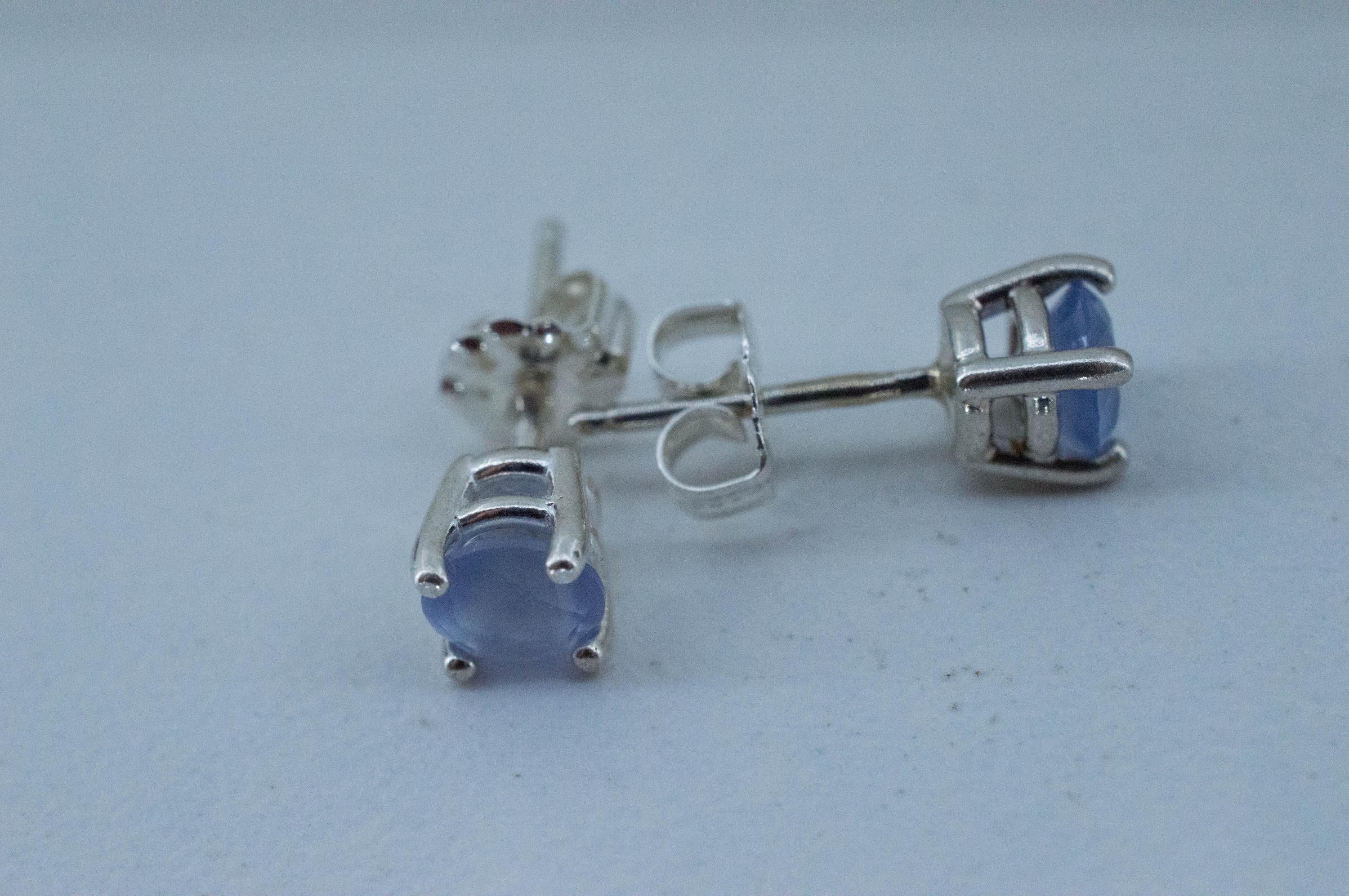 Blue Agate Earrings; Natural Untreated Namibia Agate; 0.835cts - Mark Oliver Gems