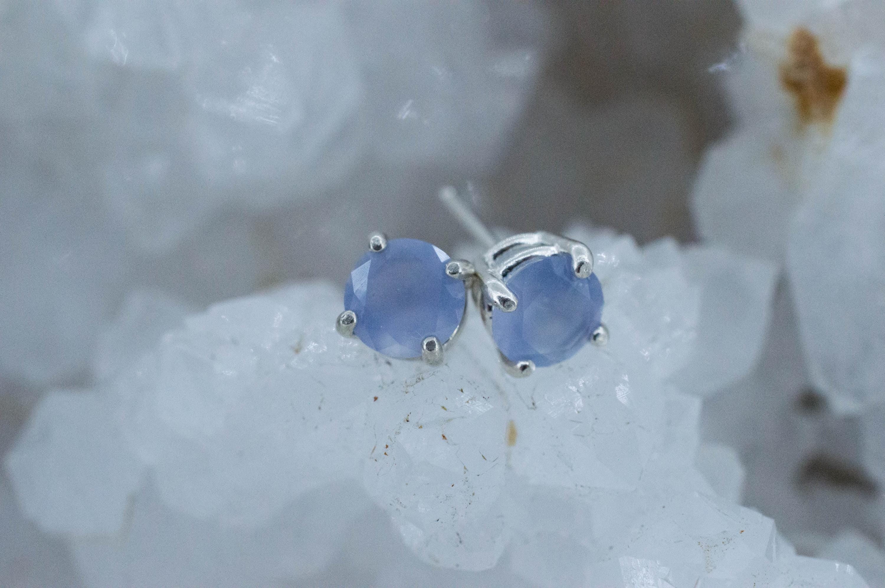 Blue Agate Earrings; Natural Untreated Namibia Agate; 1.215cts - Mark Oliver Gems