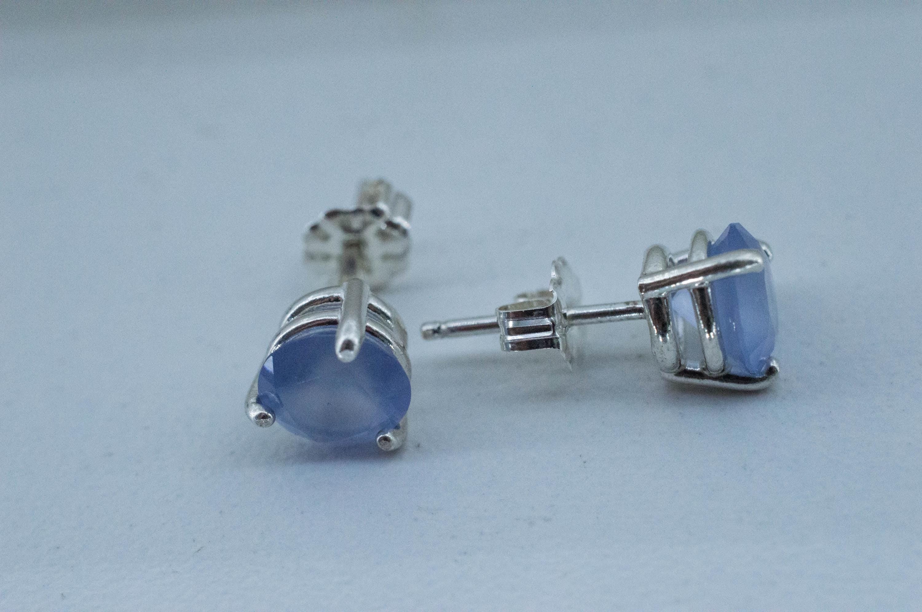Blue Agate Earrings; Natural Untreated Namibia Agate; 1.990cts - Mark Oliver Gems
