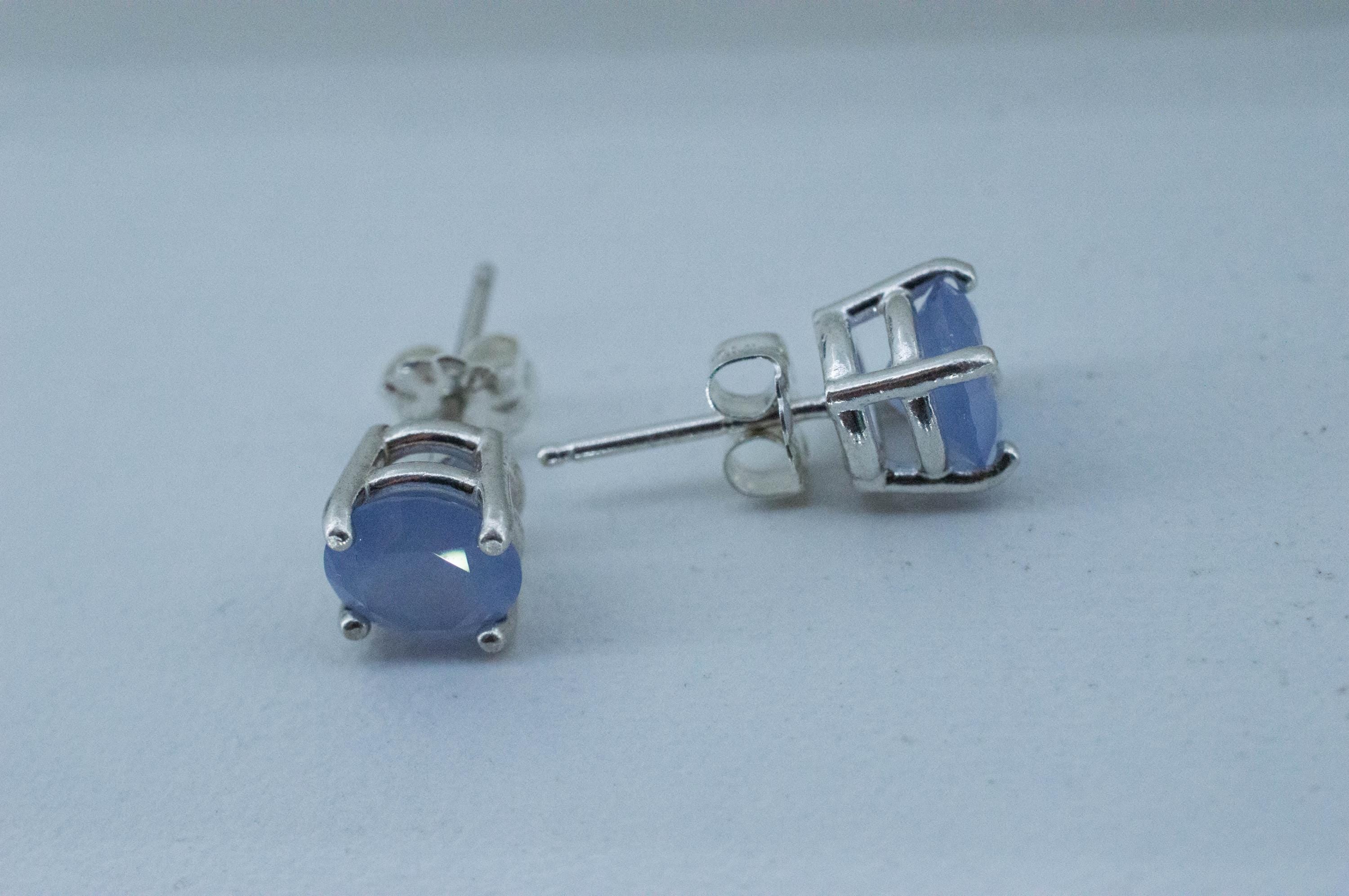 Blue Agate Earrings; Natural Untreated Namibia Agate; 1.995cts - Mark Oliver Gems