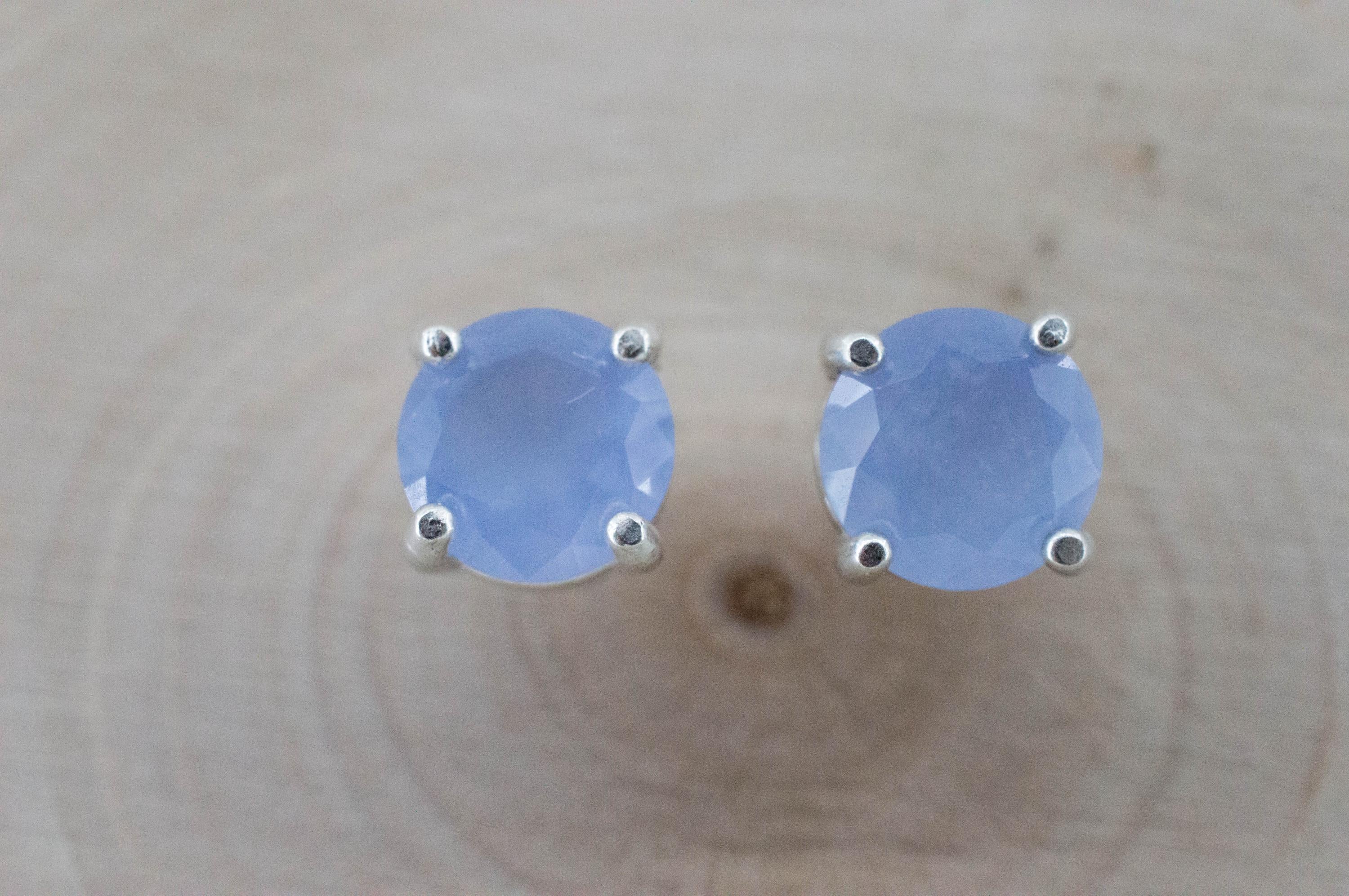 Blue Agate Earrings; Natural Untreated Namibia Agate; 1.995cts - Mark Oliver Gems