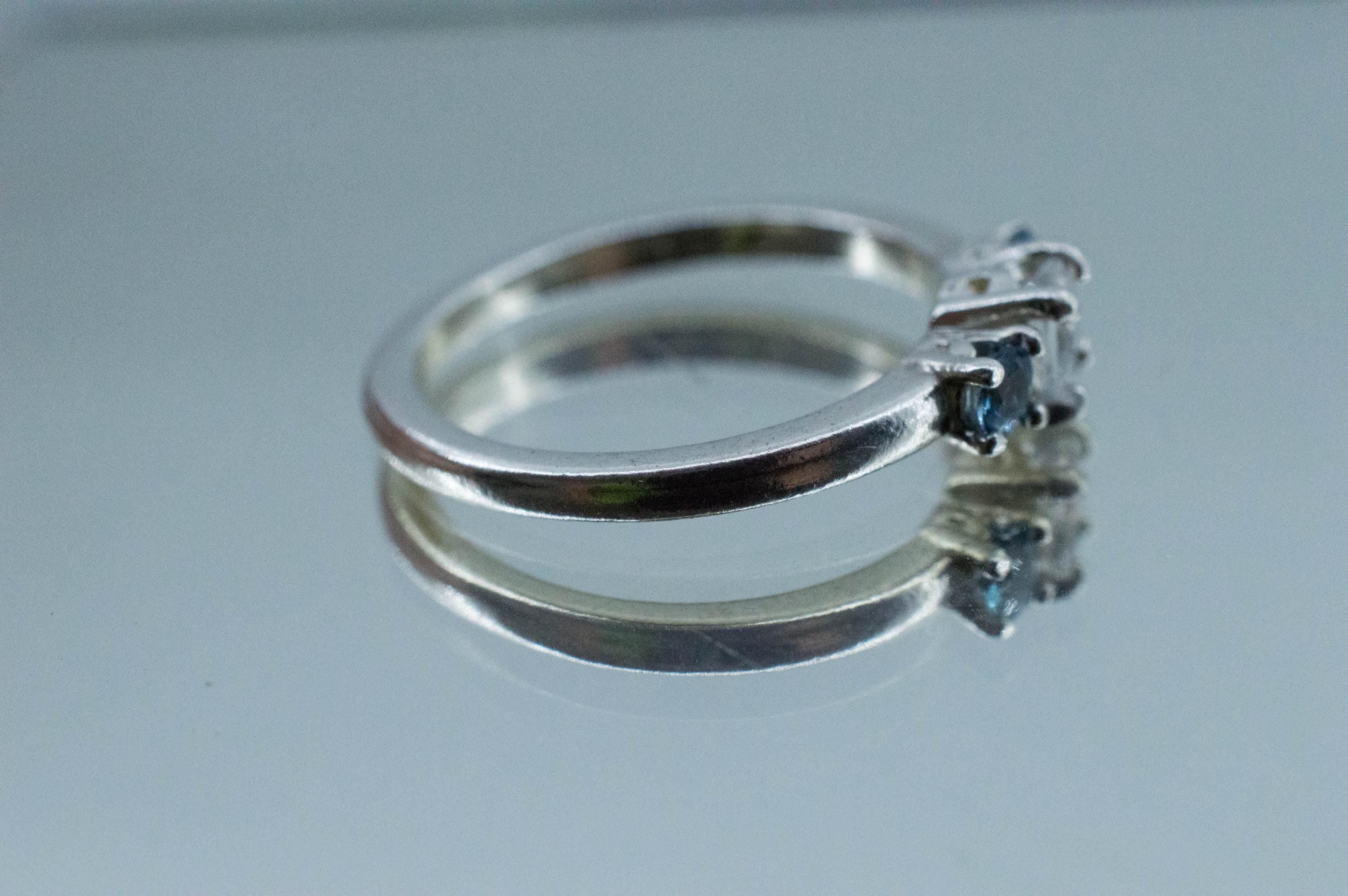 Rainbow Moonstone and Aquamarine Ring, Natural Untreated Madagascar Moonstone and Nigeria Aqua