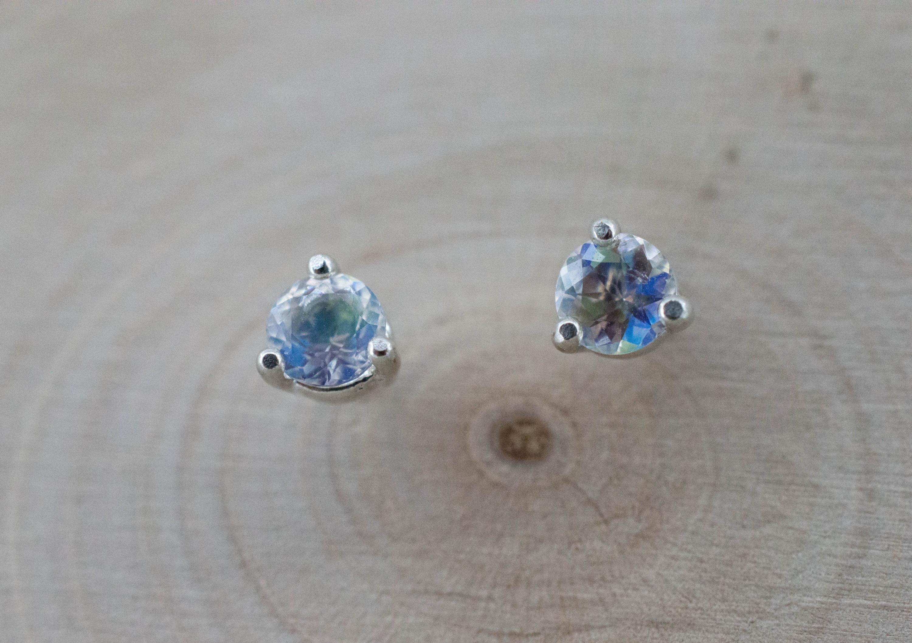 Rainbow Moonstone Earrings, Natural Untreated Madagascar Moonstone; 0.410cts