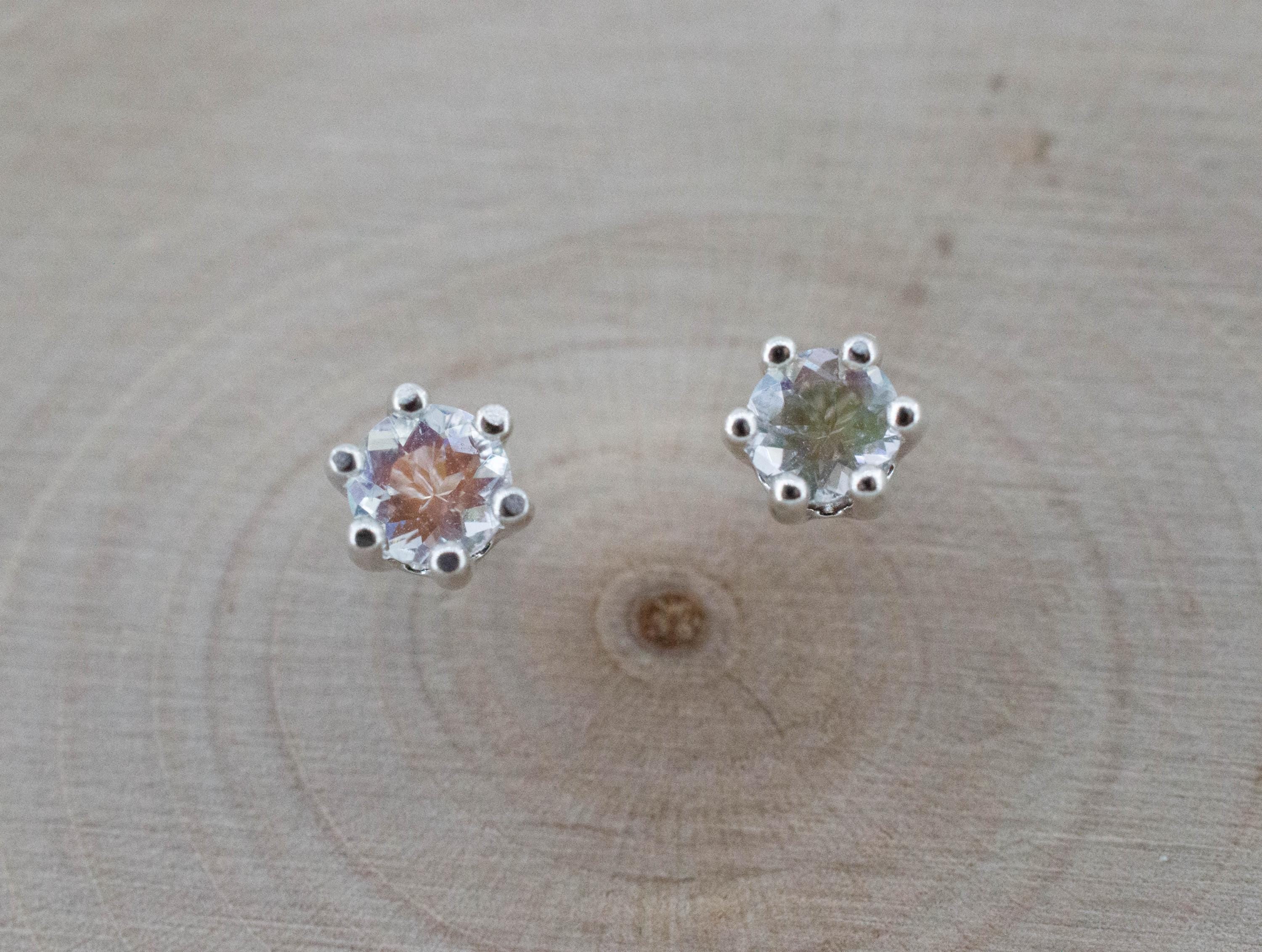 Rainbow Moonstone Earrings, Natural Untreated Madagascar Moonstone; 0.415cts