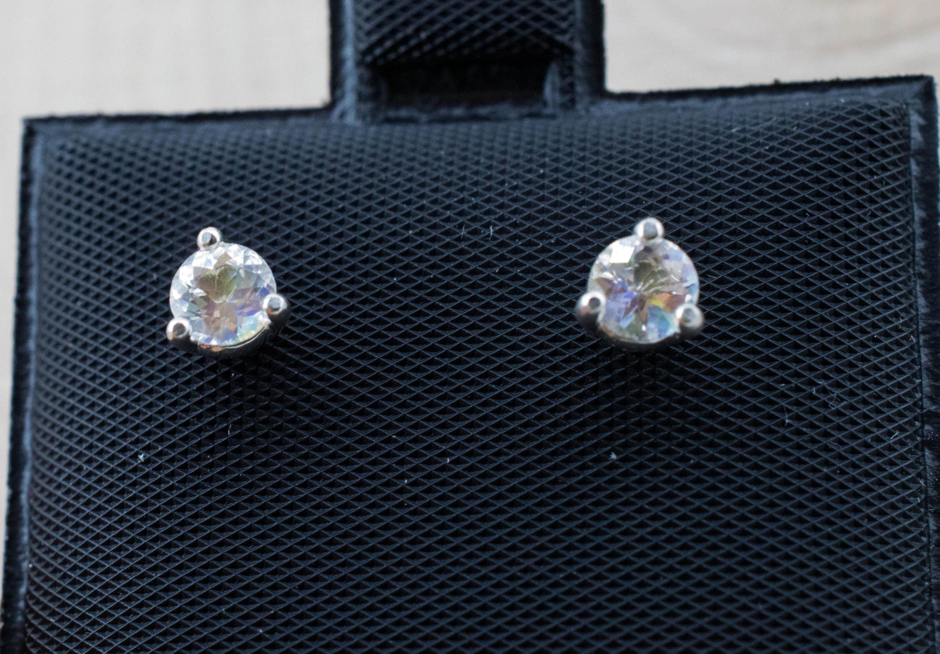 Rainbow Moonstone Earrings, Natural Untreated Madagascar Moonstone; 0.410cts