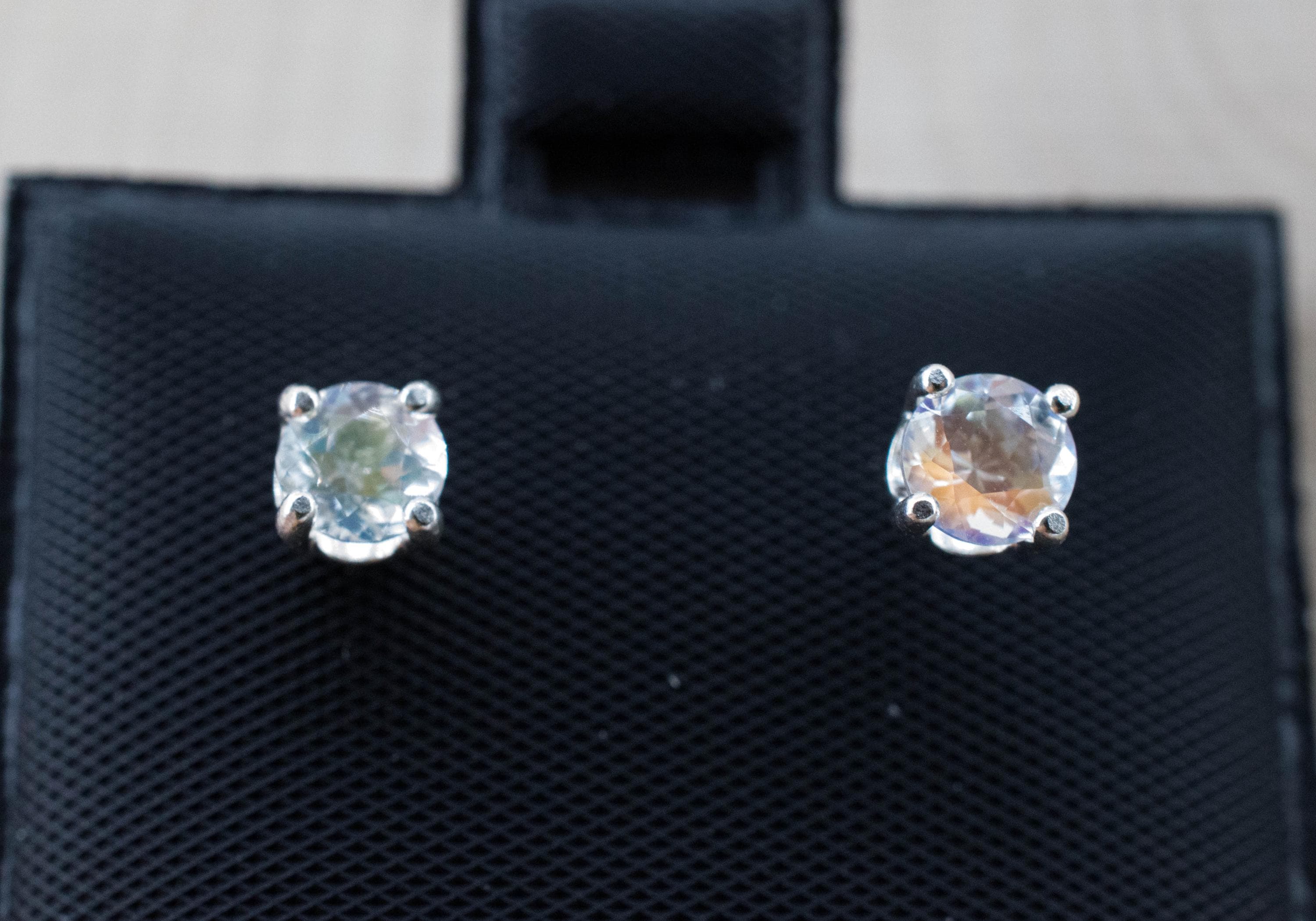 Rainbow Moonstone Earrings, Natural Untreated Madagascar Moonstone; 0.620cts