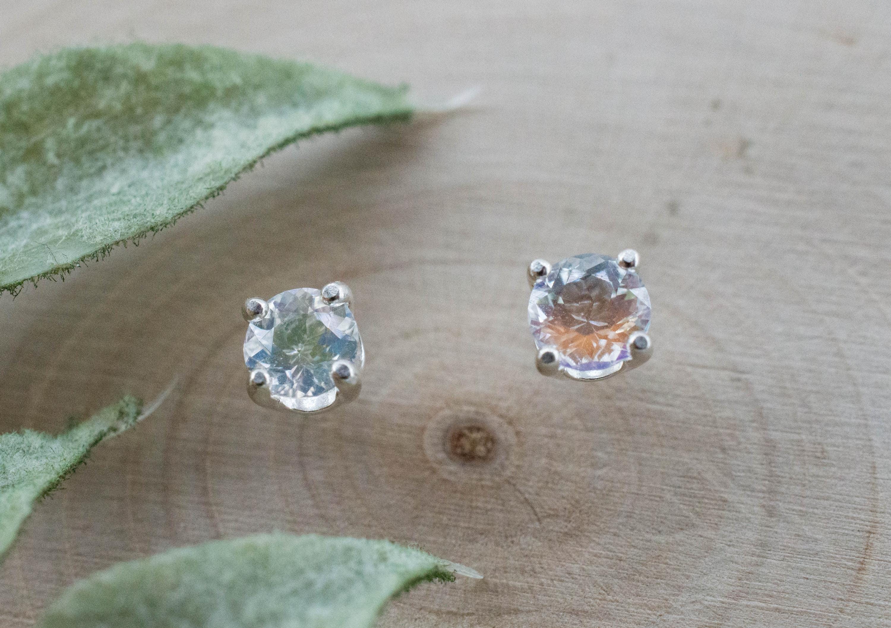 Rainbow Moonstone Earrings, Natural Untreated Madagascar Moonstone; 0.620cts