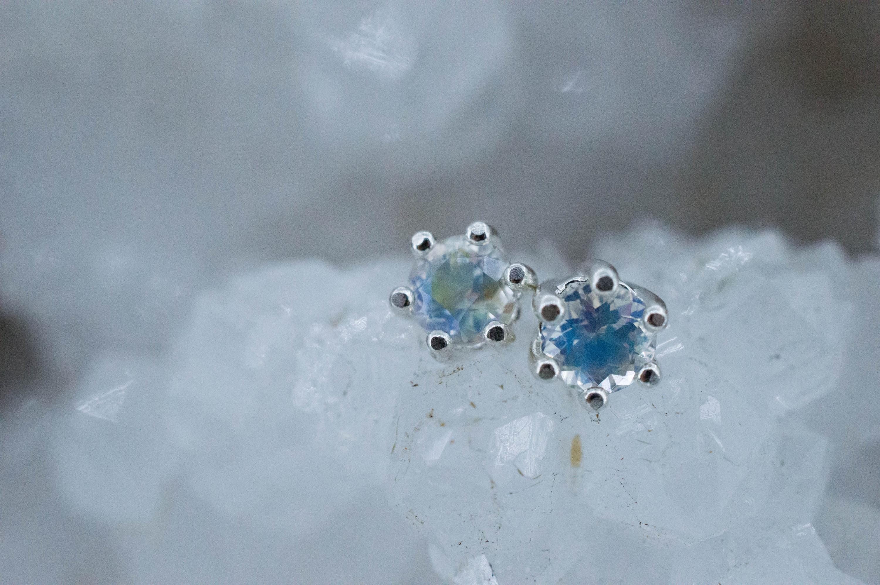 Rainbow Moonstone Earrings, Natural Untreated Madagascar Moonstone; 0.650cts