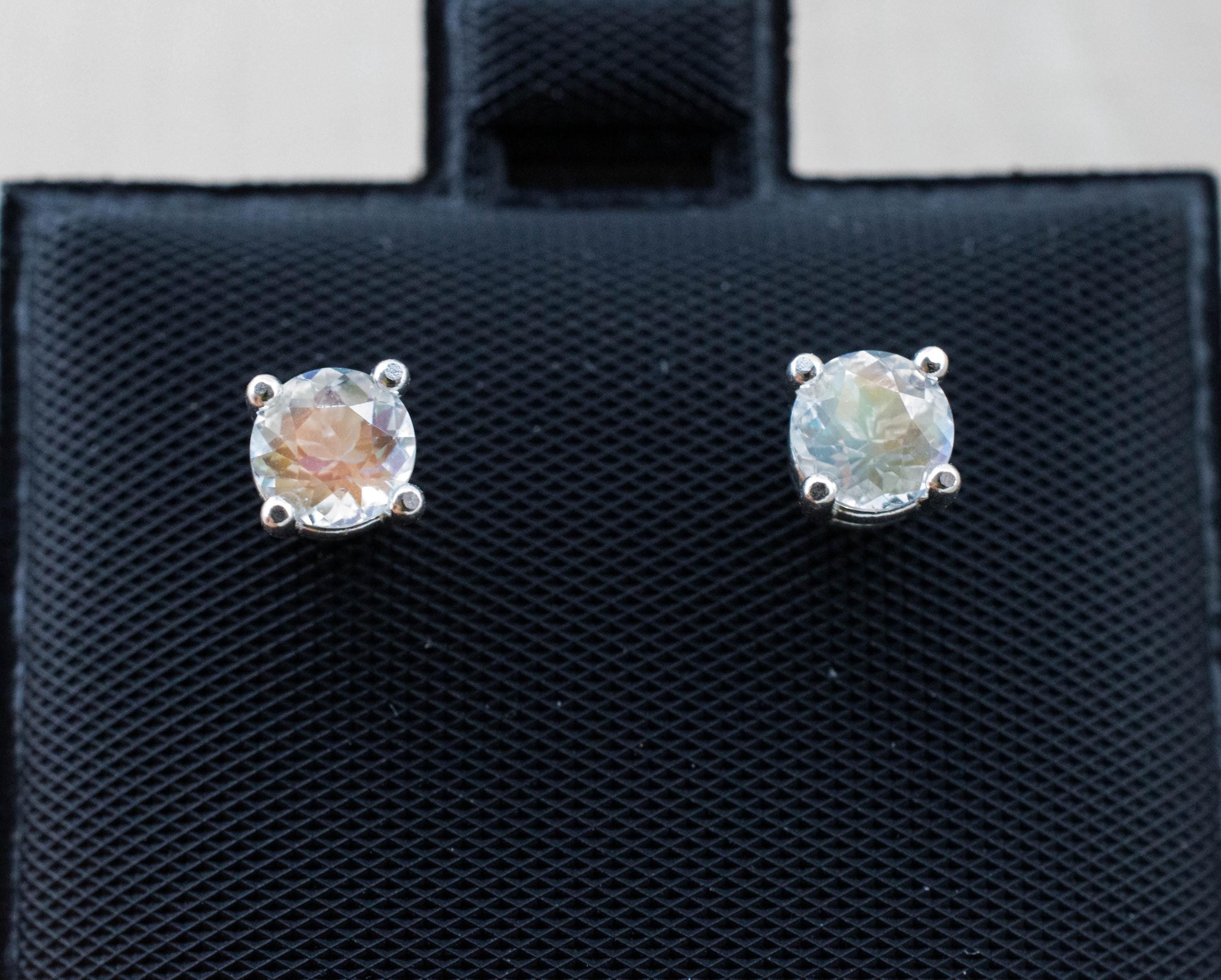 Rainbow Moonstone Earrings, Natural Untreated Madagascar Moonstone; 0.695cts