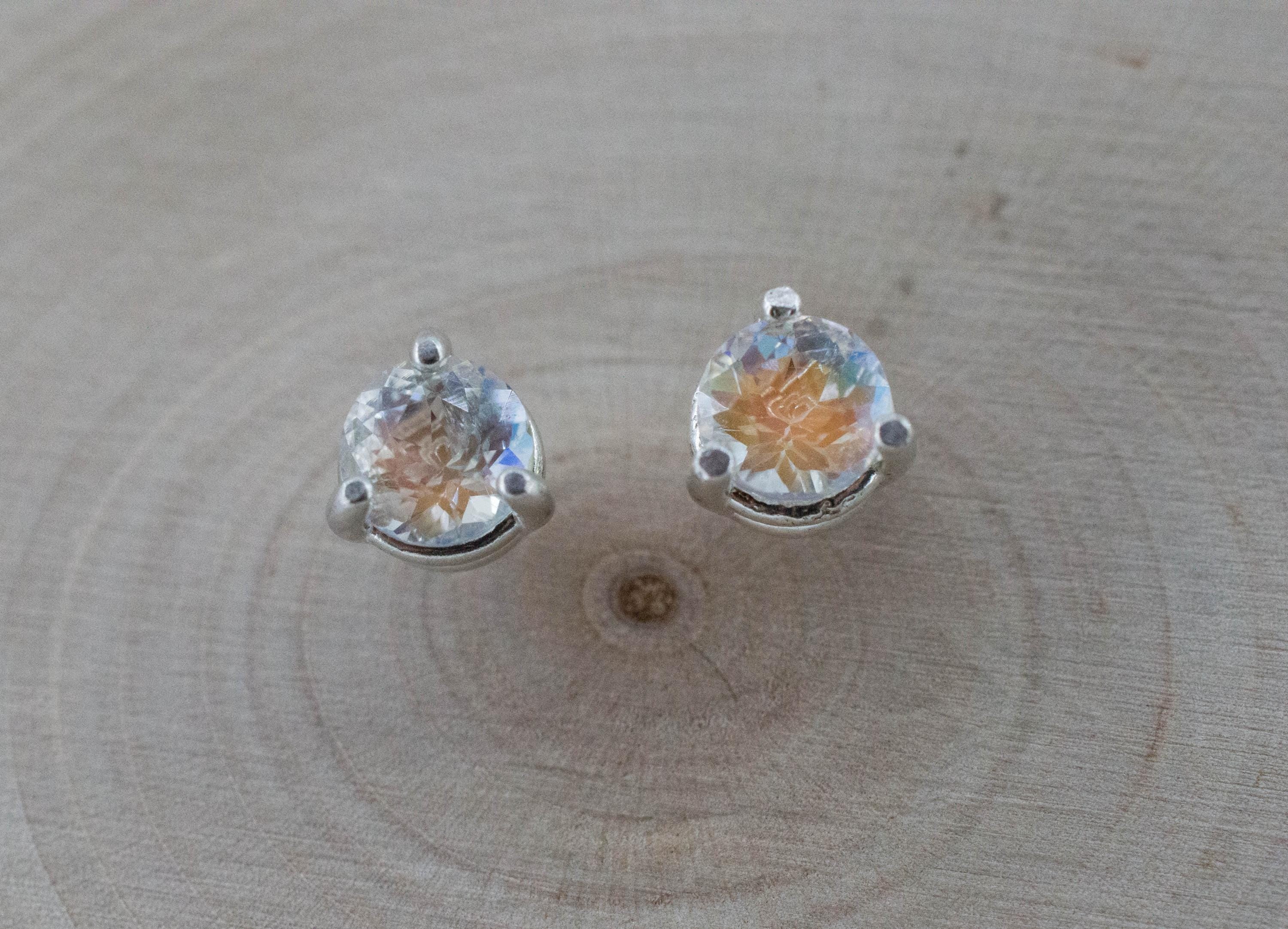 Rainbow Moonstone Earrings, Natural Untreated Madagascar Moonstone; 1.270cts