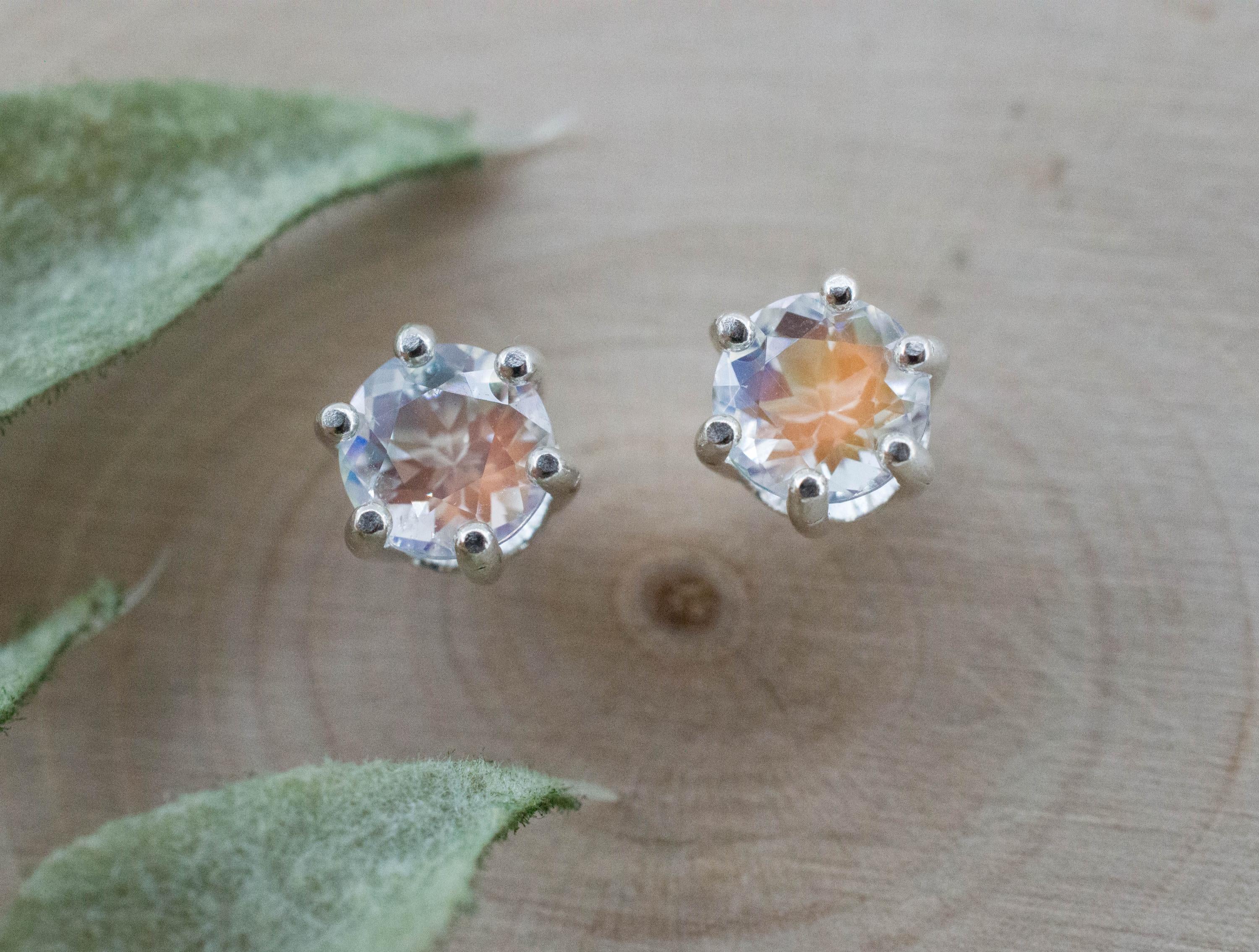 Rainbow Moonstone Earrings, Natural Untreated Madagascar Moonstone; 1.330cts