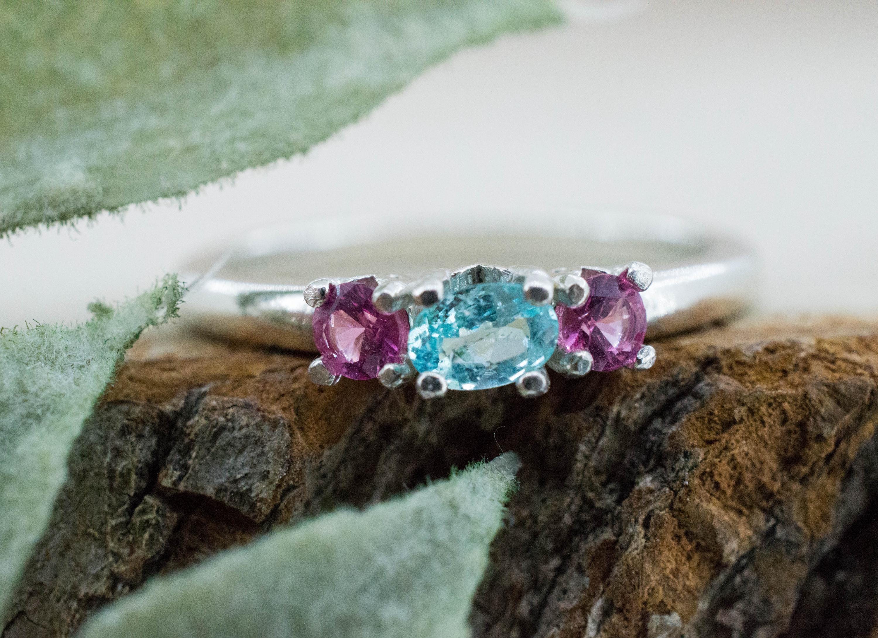 Paraiba Tourmaline and Spinel Ring; Natural Brazilian Tourmaline and Tanzania Spinel - Mark Oliver Gems