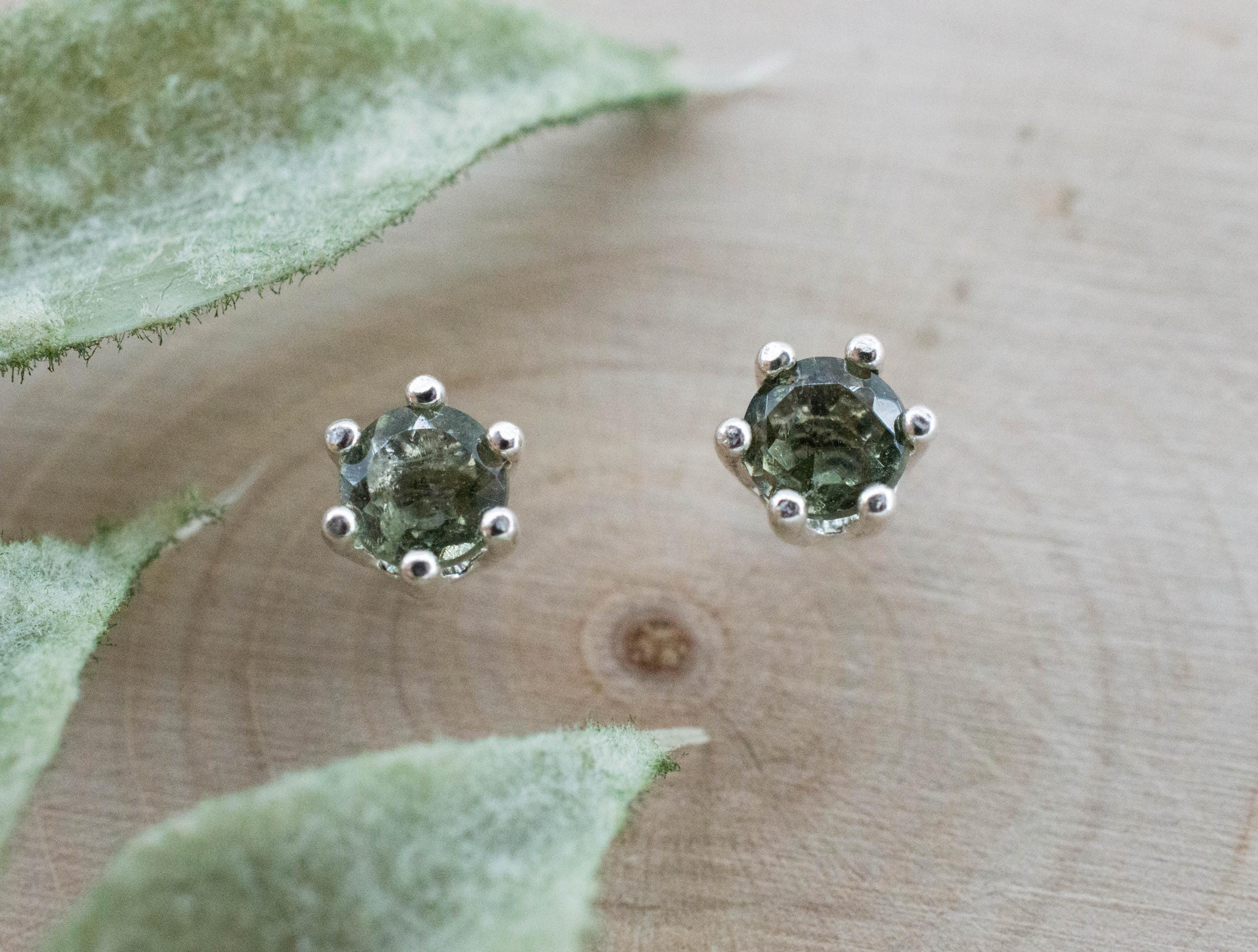 Moldavite Earrings; Natural Untreated Czech Republic Moldavite; 0.435cts