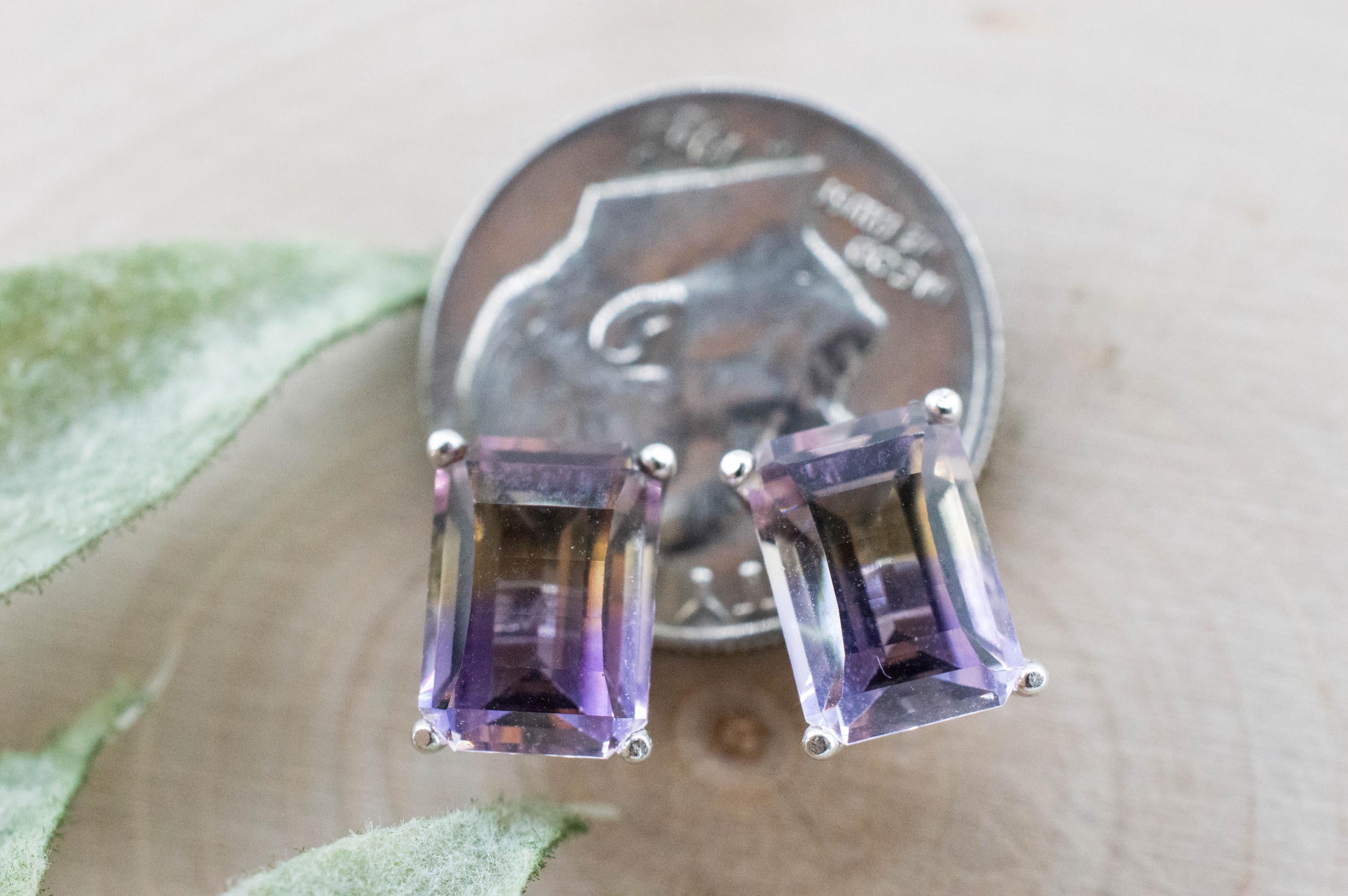 Ametrine Earrings; Natural Untreated Bolivia Ametrine; 3.765cts
