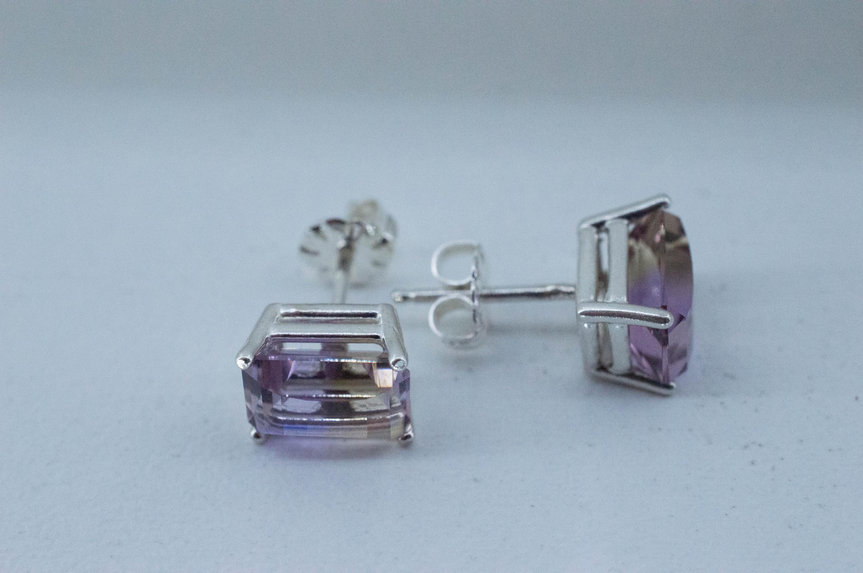 Ametrine Earrings; Natural Untreated Bolivia Ametrine; 3.765cts